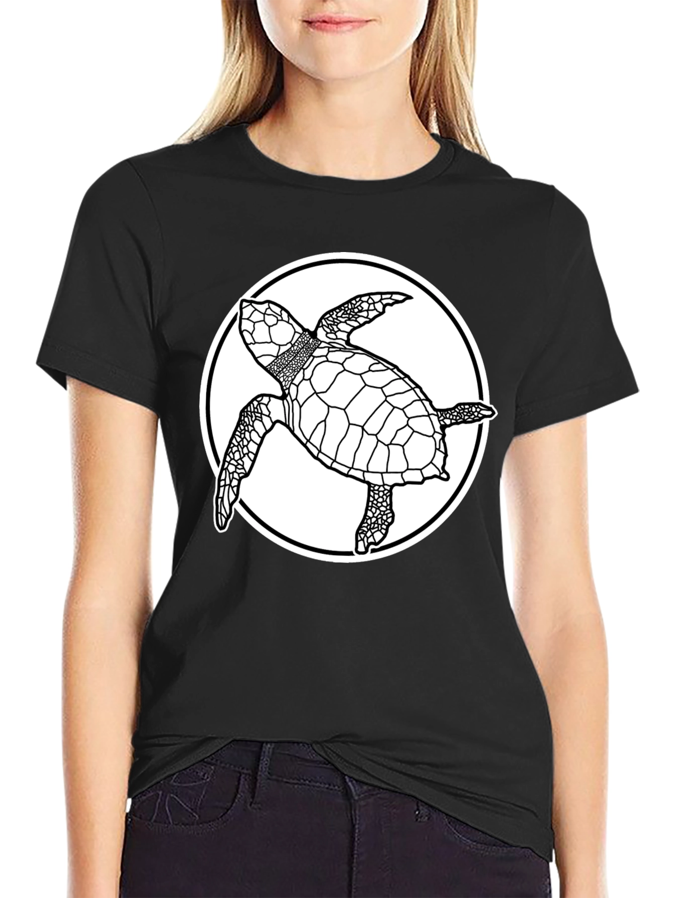 Sea Turtle Graphic Tee - Black Cotton T-Shirt