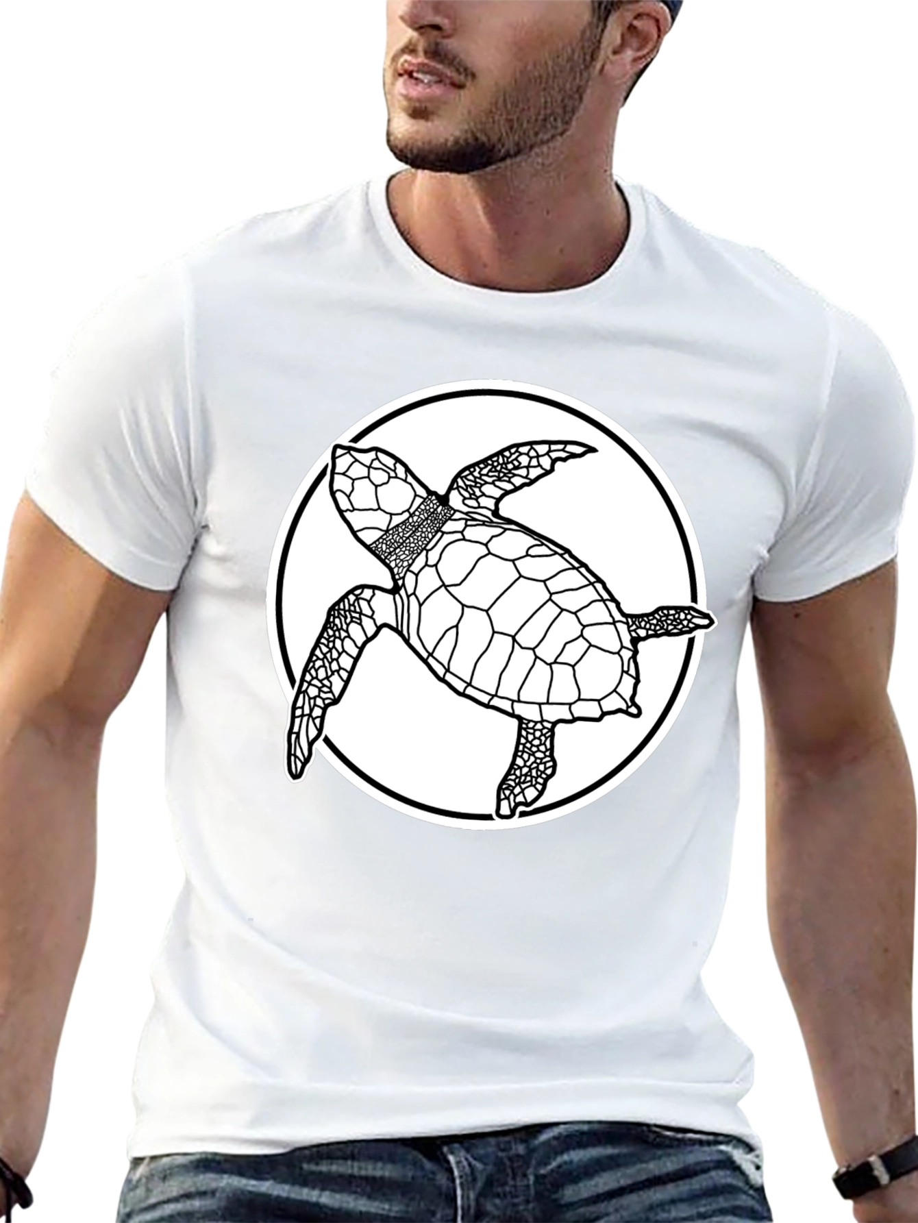 Sea Turtle Graphic Tee - Black Cotton T-Shirt