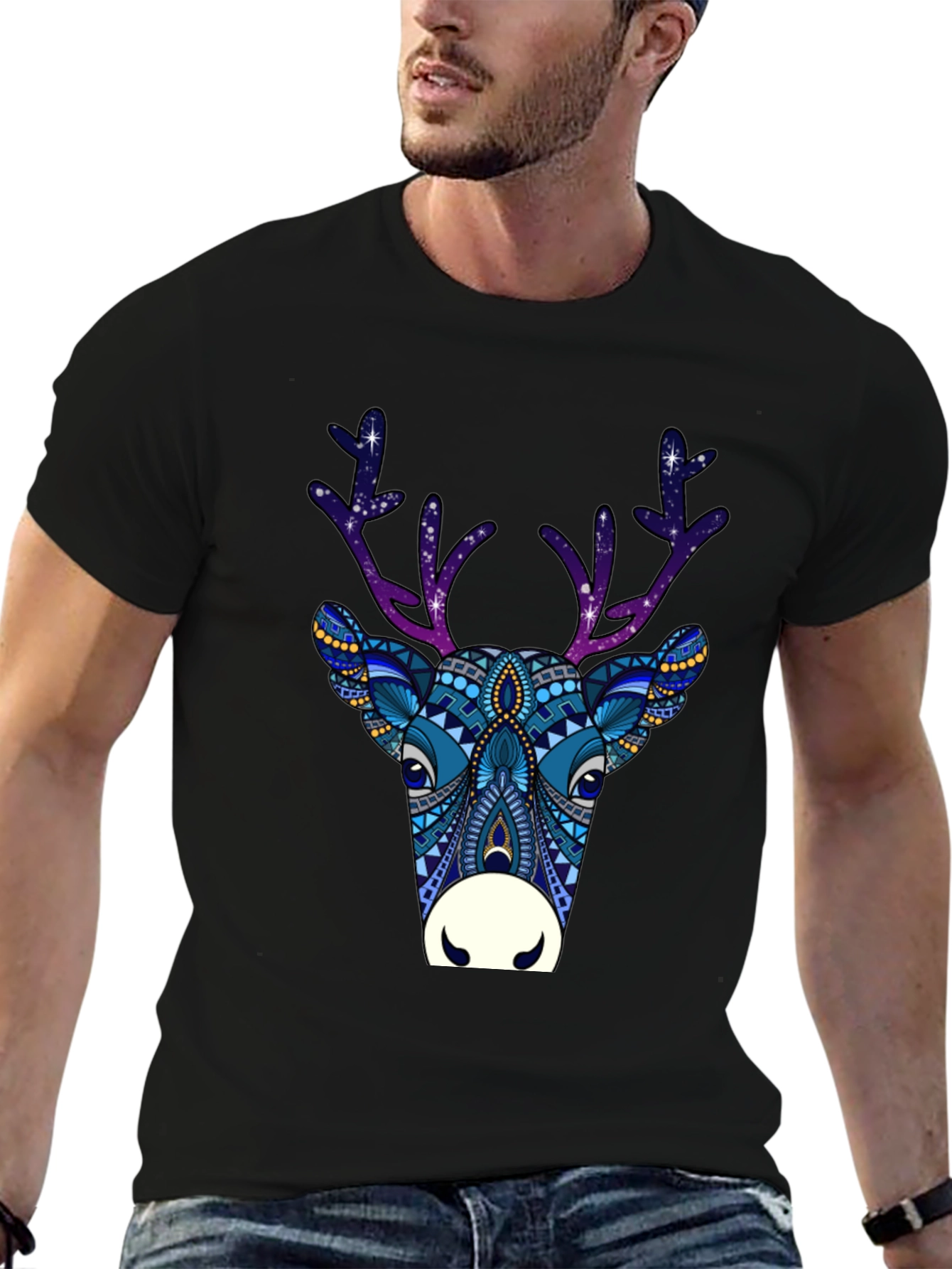 Abstract Deer Graphic Tee - Mens Black T-Shirt
