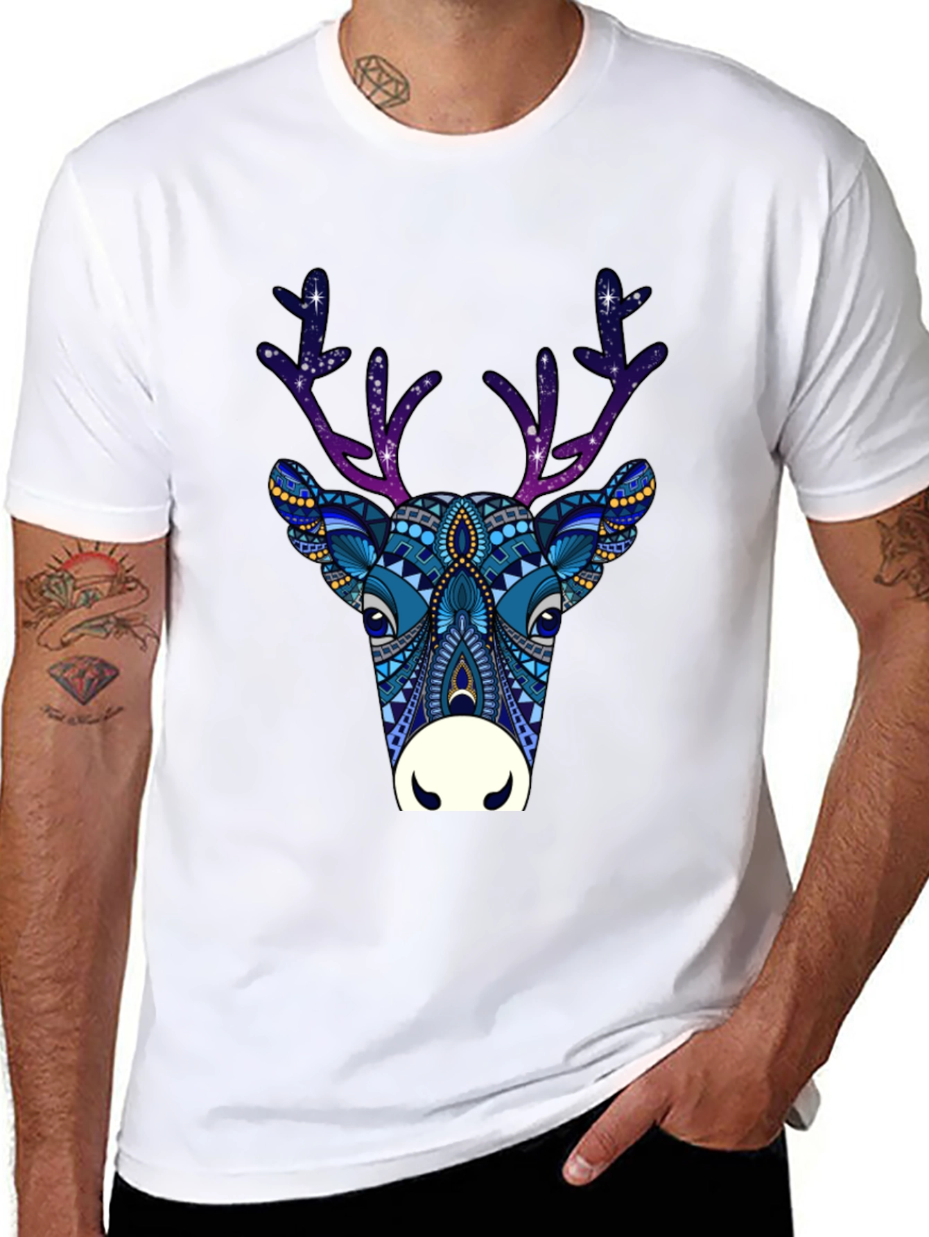 Abstract Deer Graphic Tee - Mens Black T-Shirt