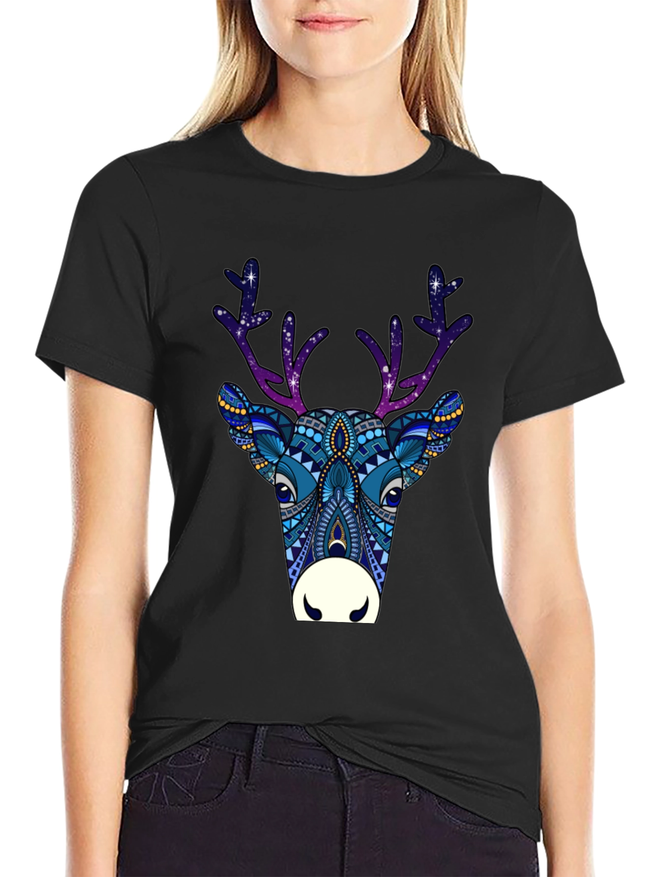 Abstract Deer Graphic Tee - Mens Black T-Shirt