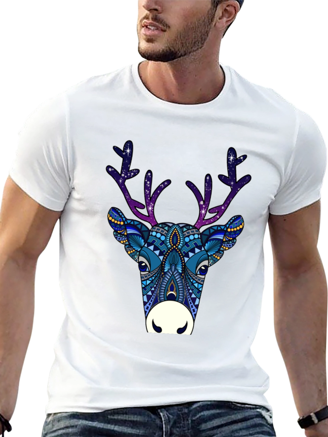 Abstract Deer Graphic Tee - Mens Black T-Shirt