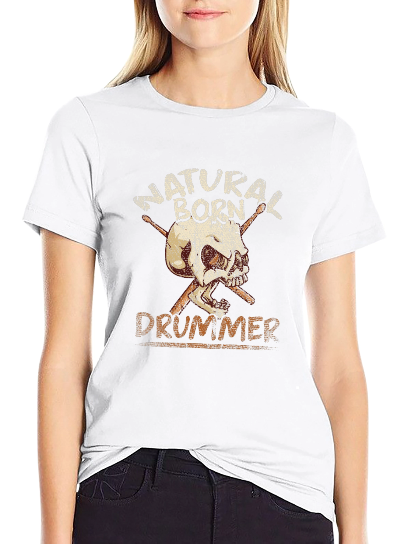 Natural Born Drummer Skull Graphic T-Shirt