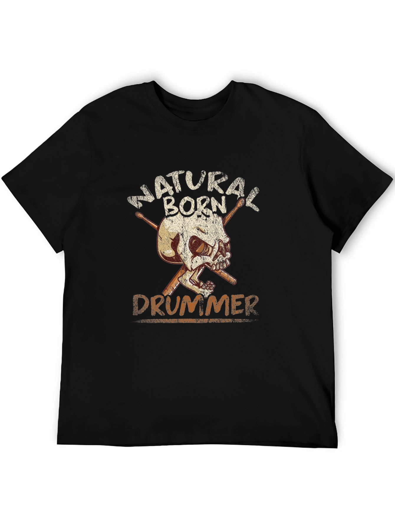 Natural Born Drummer Skull Graphic T-Shirt