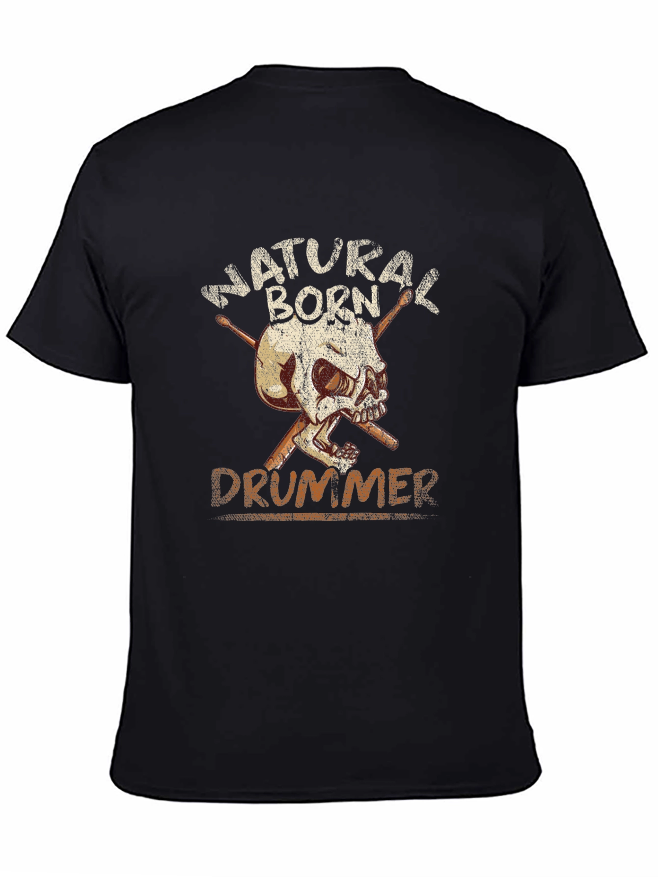 Natural Born Drummer Skull Graphic T-Shirt