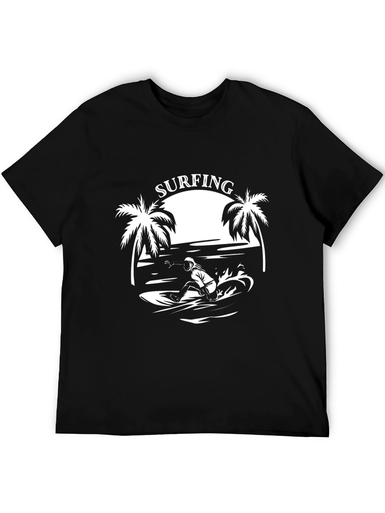 Surfing Graphic Tee - Black Cotton T-Shirt