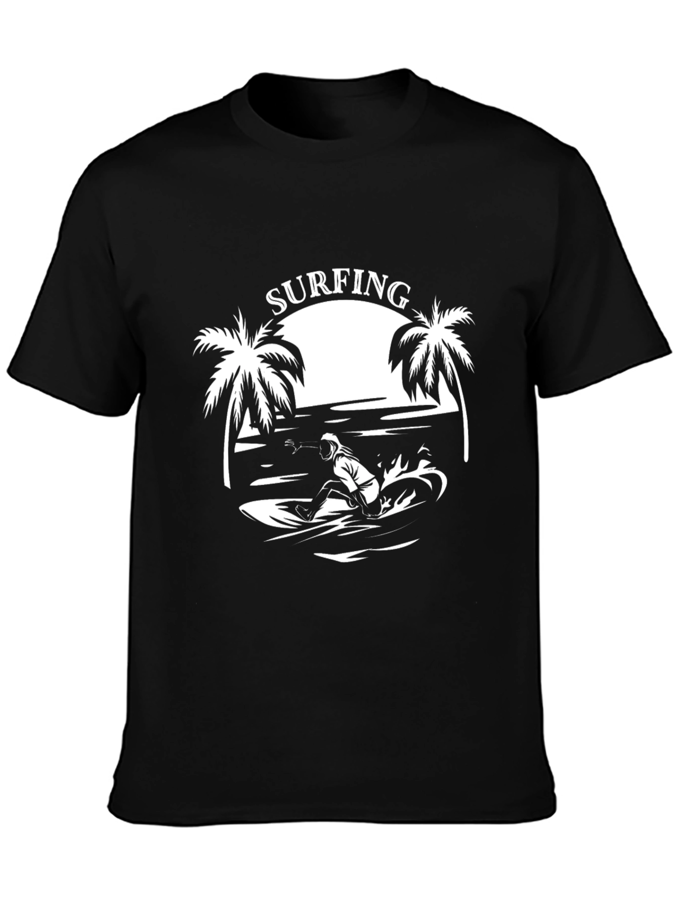 Surfing Graphic Tee - Black Cotton T-Shirt