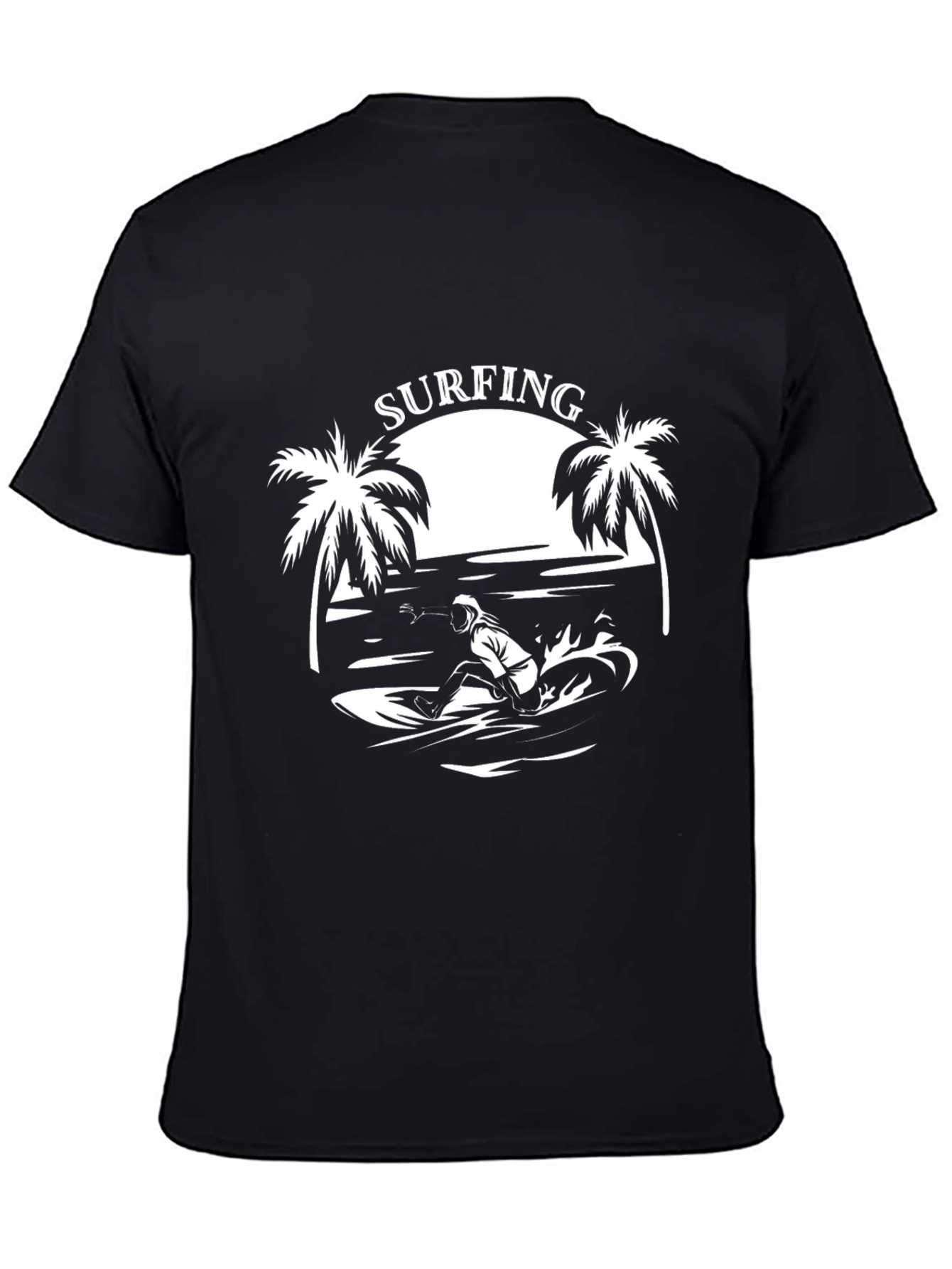 Surfing Graphic Tee - Black Cotton T-Shirt