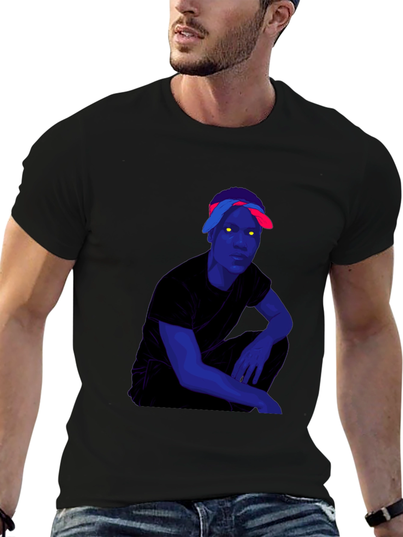 Graphic Print Black T-Shirt with Edgy Character Art