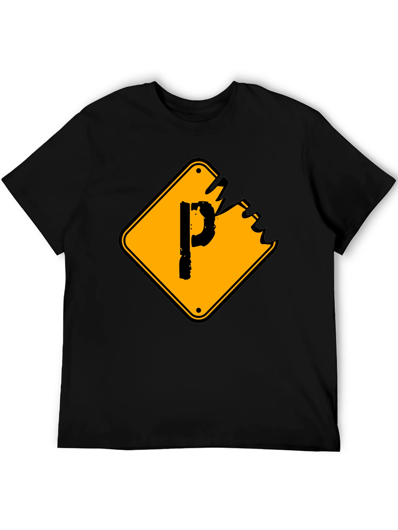 Mens Black Graphic T-Shirt - Novelty P Sign Design