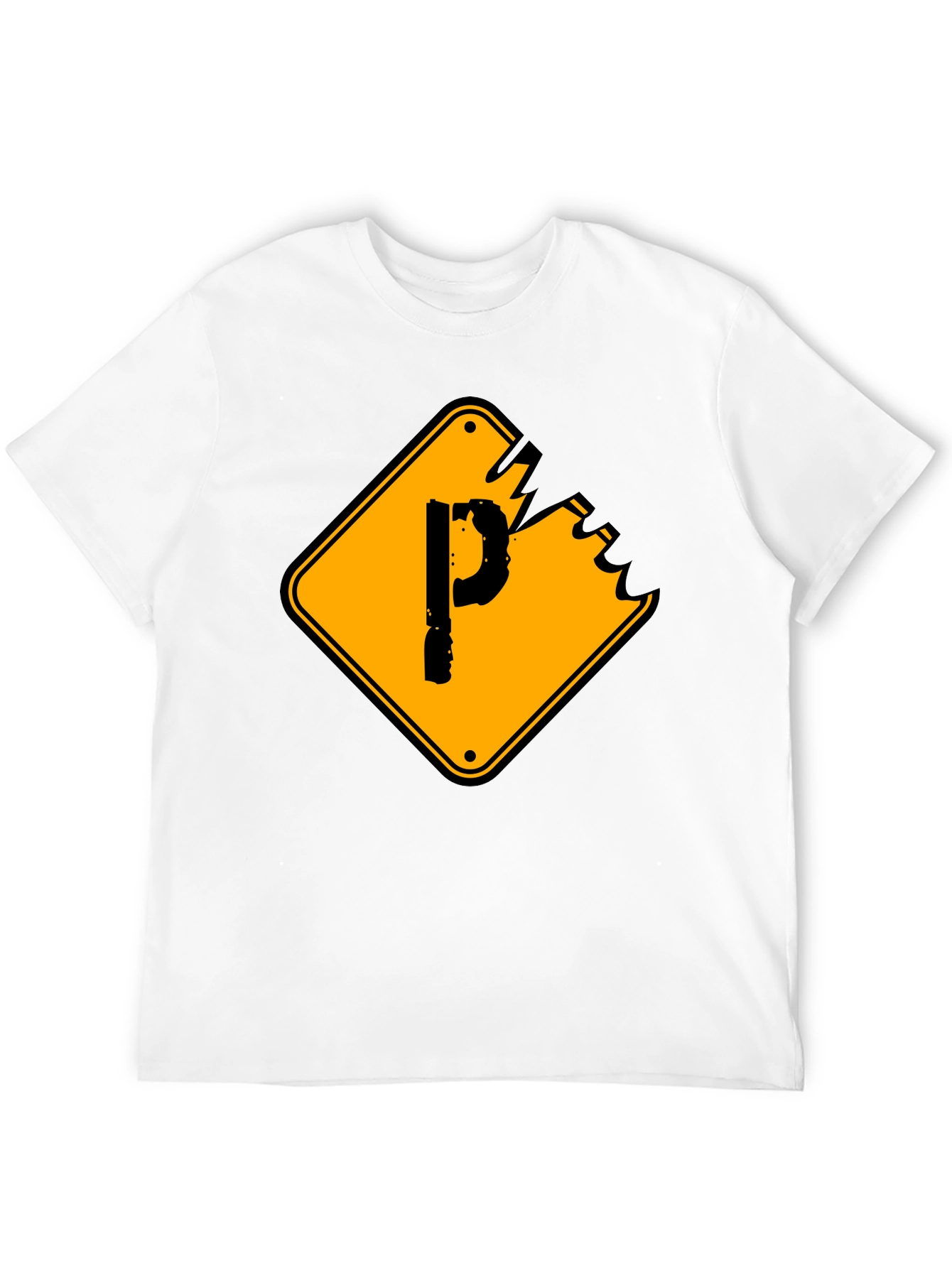 Mens Black Graphic T-Shirt - Novelty P Sign Design