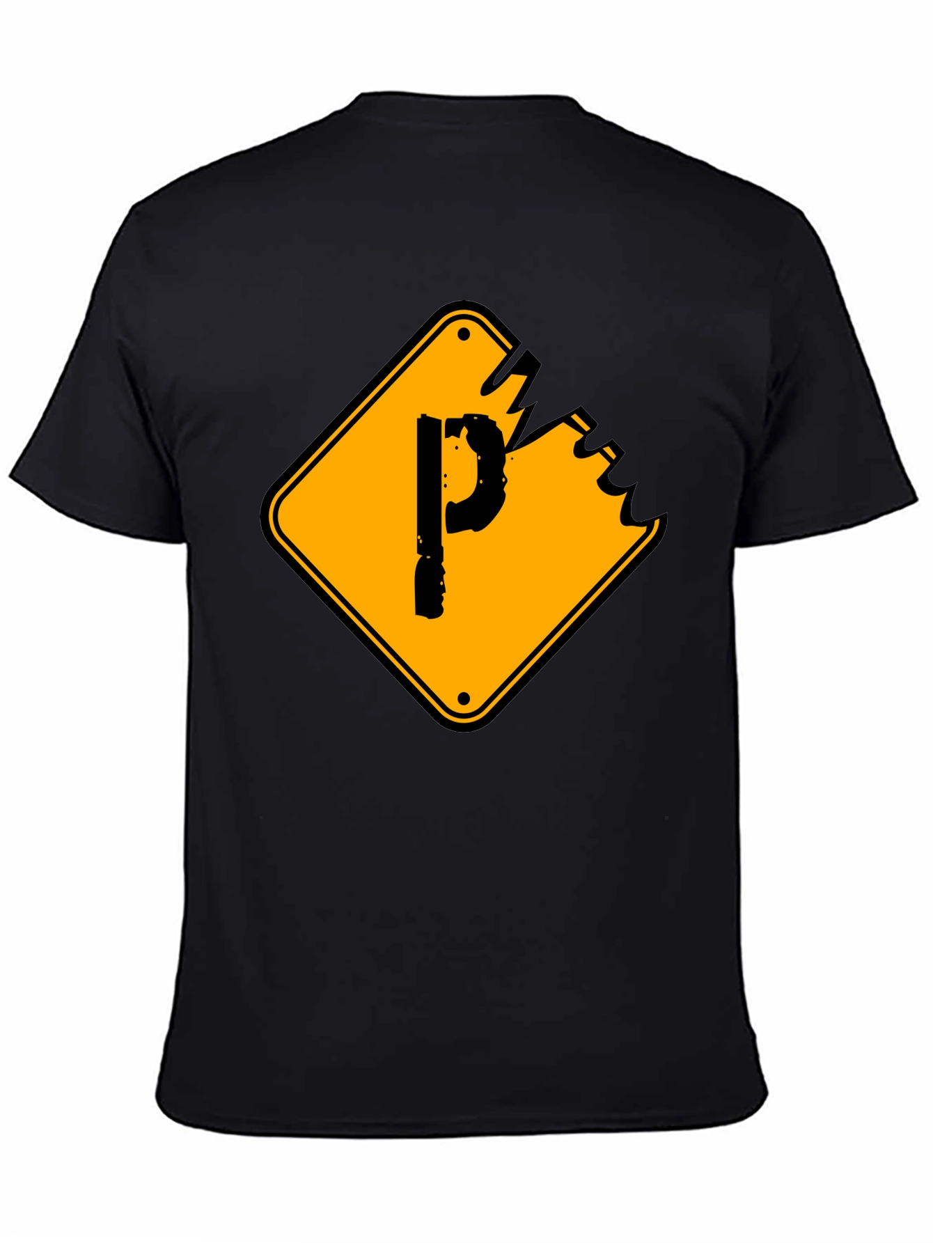 Mens Black Graphic T-Shirt - Novelty P Sign Design