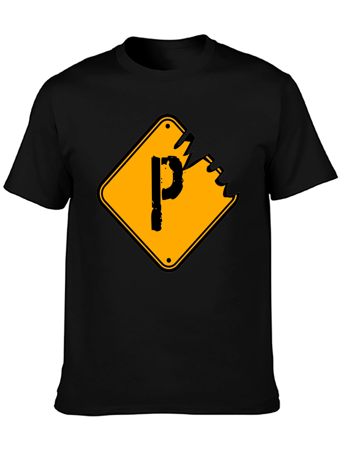 Mens Black Graphic T-Shirt - Novelty P Sign Design