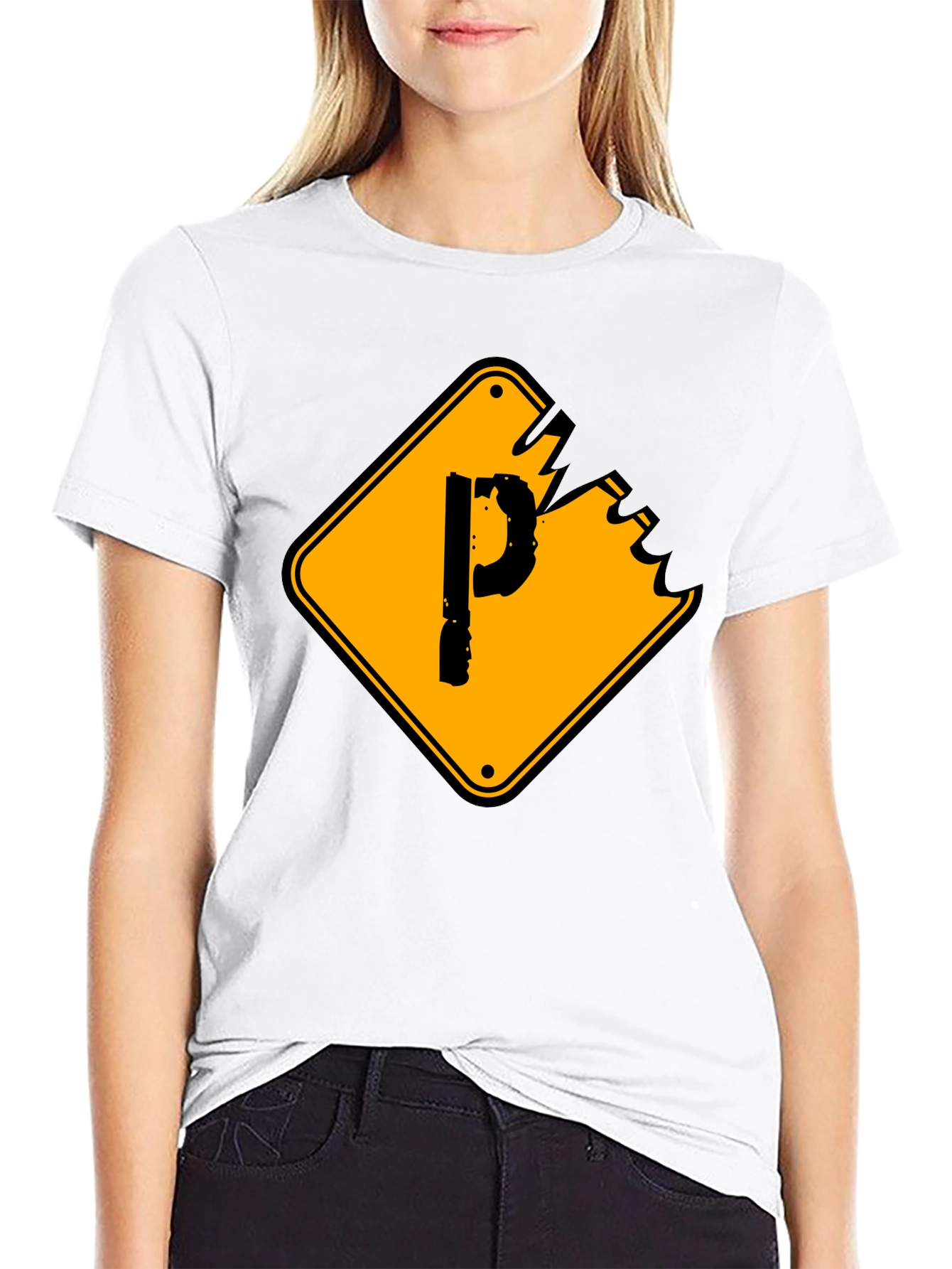 Mens Black Graphic T-Shirt - Novelty P Sign Design