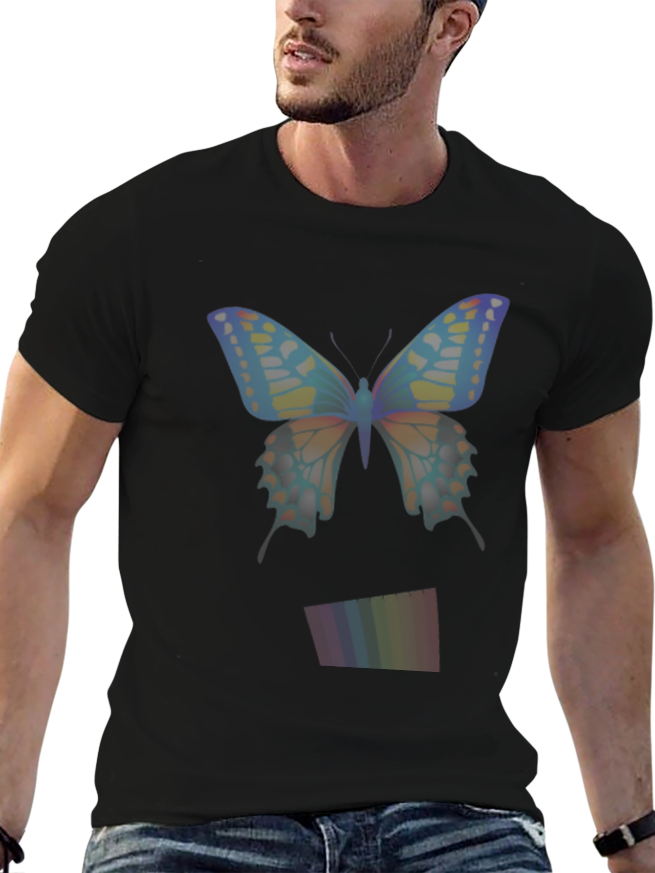 Butterfly Rainbow Mens Black T-Shirt