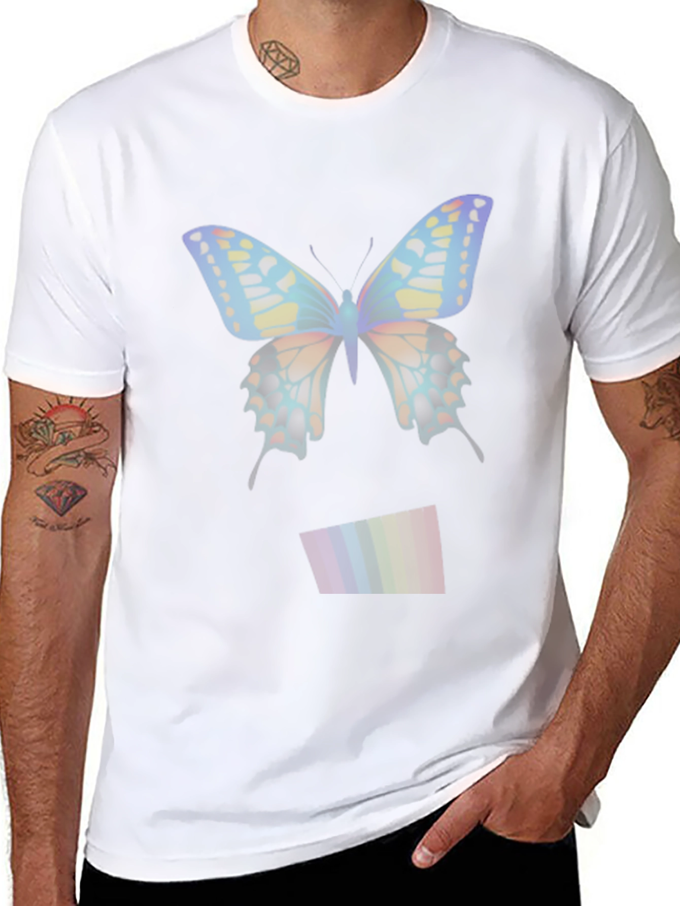 Butterfly Rainbow Mens Black T-Shirt