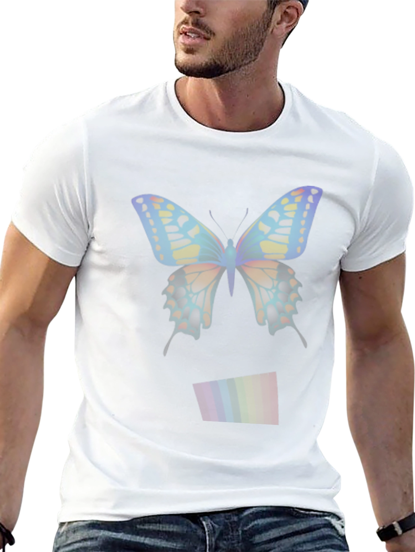 Butterfly Rainbow Mens Black T-Shirt