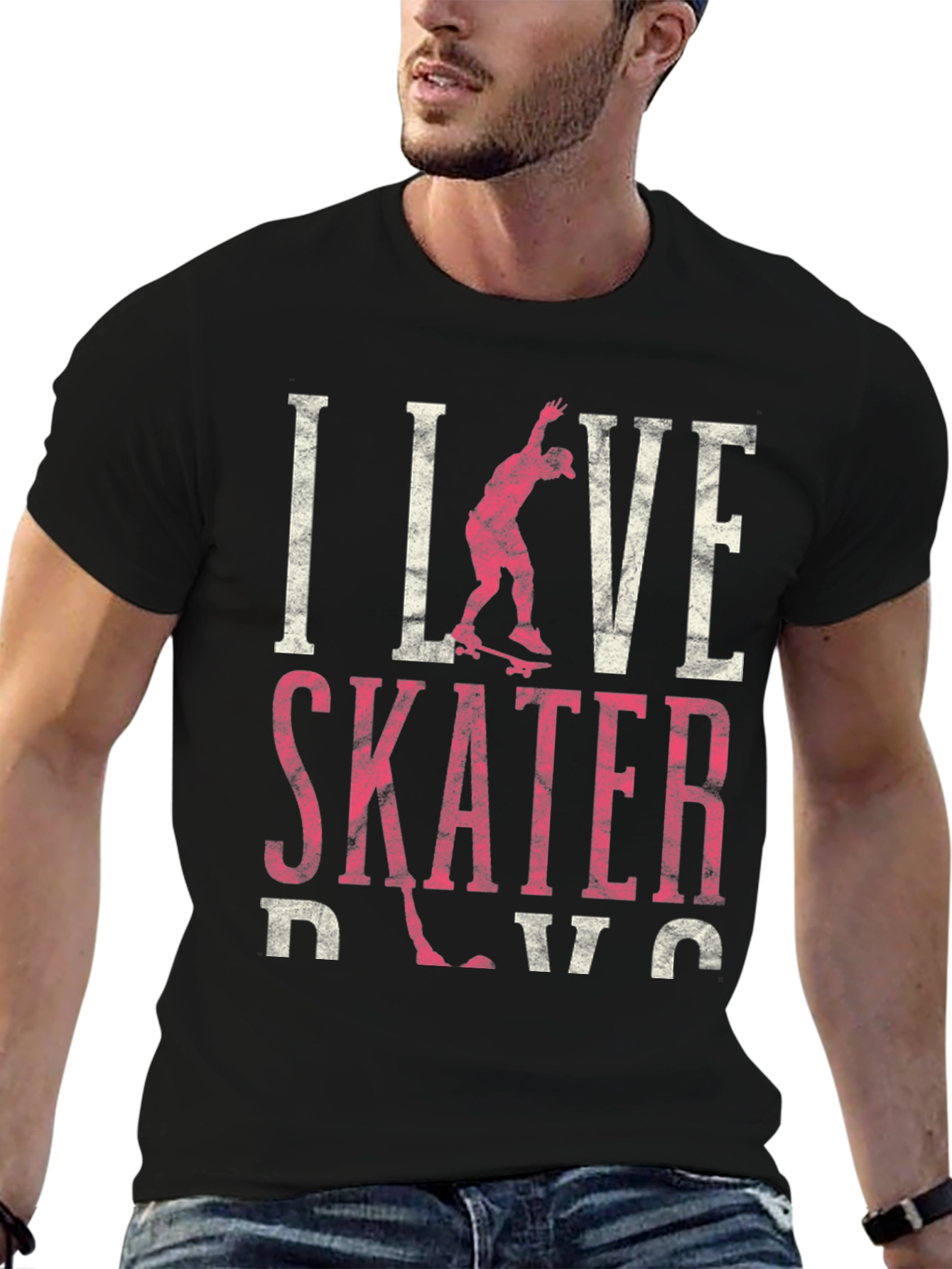I Love Skater Dude Black Graphic T-Shirt