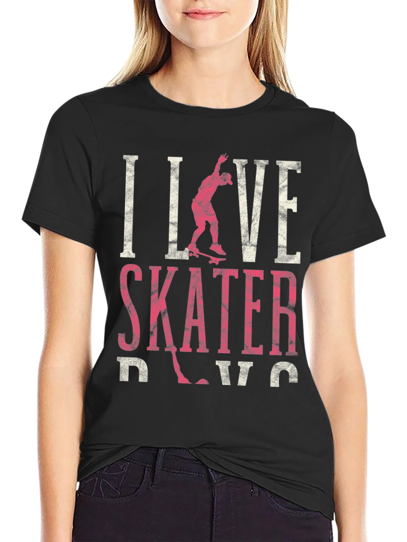 I Love Skater Dude Black Graphic T-Shirt