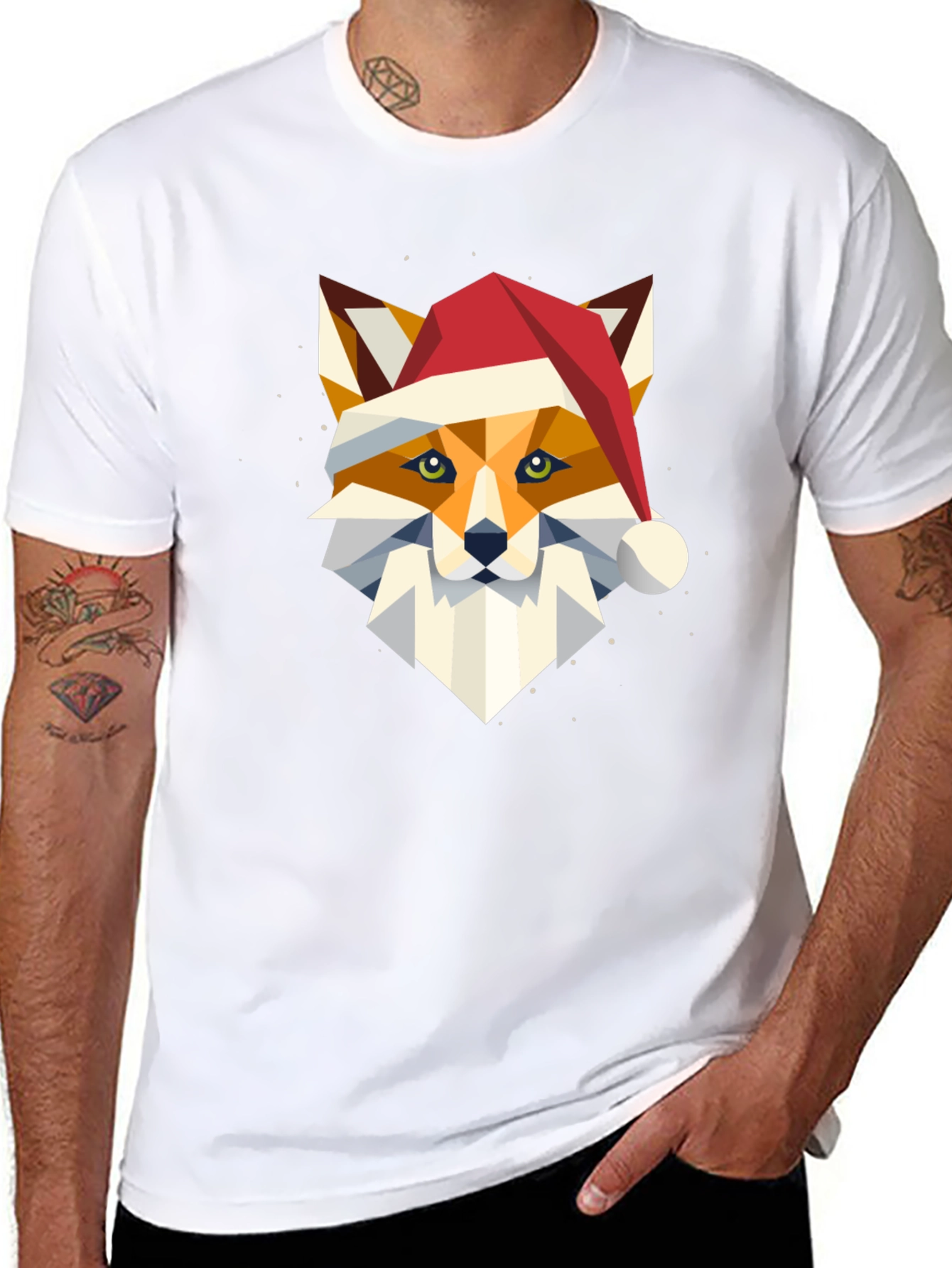 Geometric Fox Christmas T-Shirt - Holiday Style