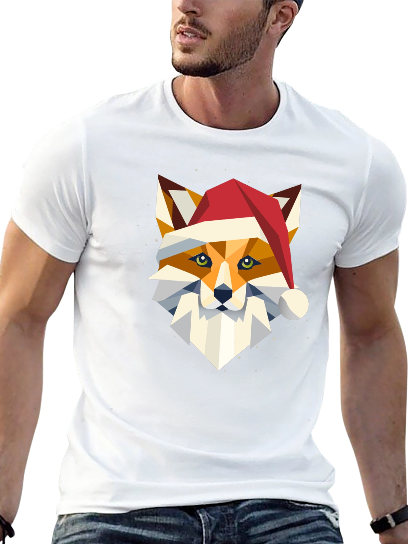 Geometric Fox Christmas T-Shirt - Holiday Style
