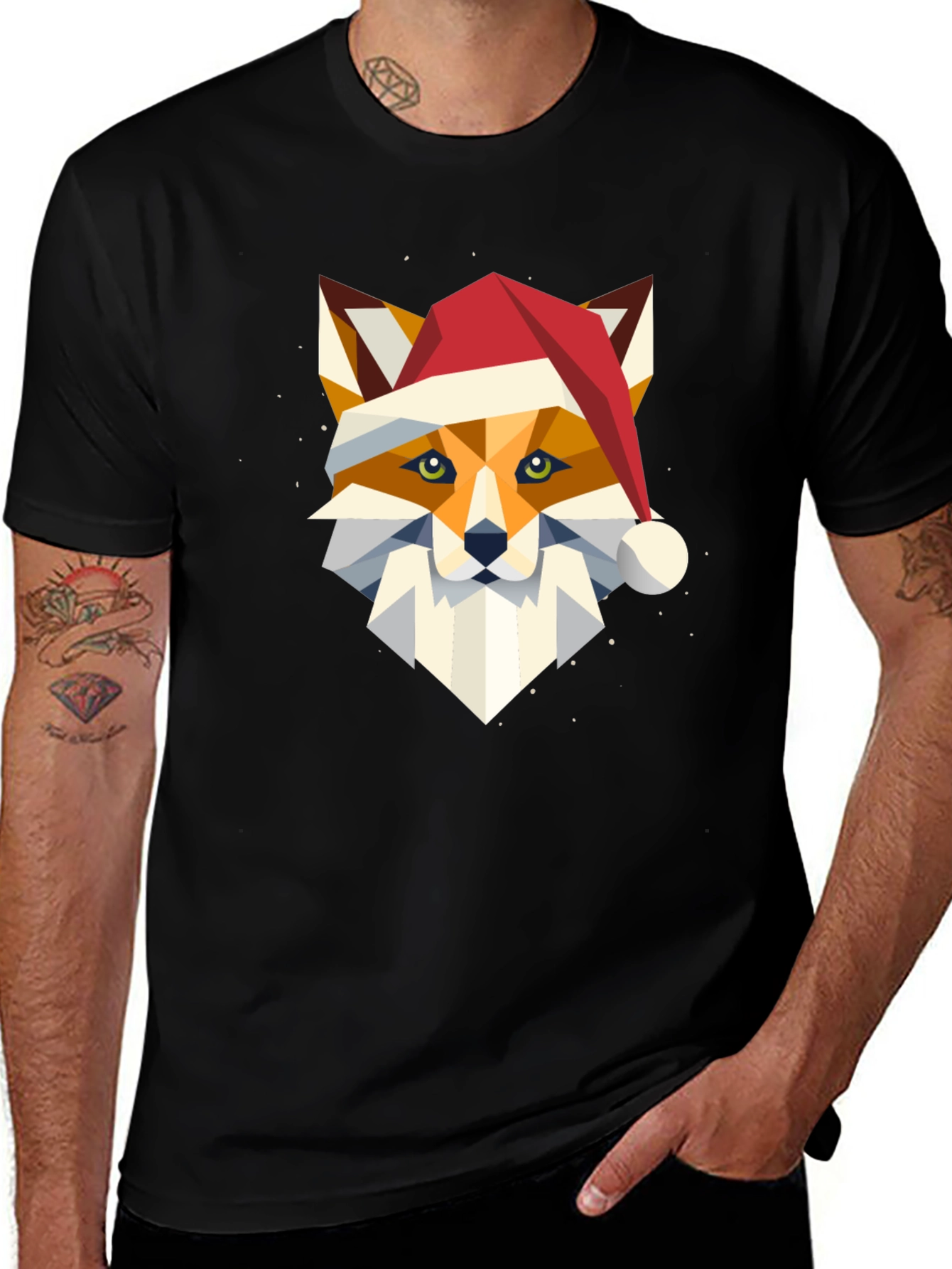 Geometric Fox Christmas T-Shirt - Holiday Style