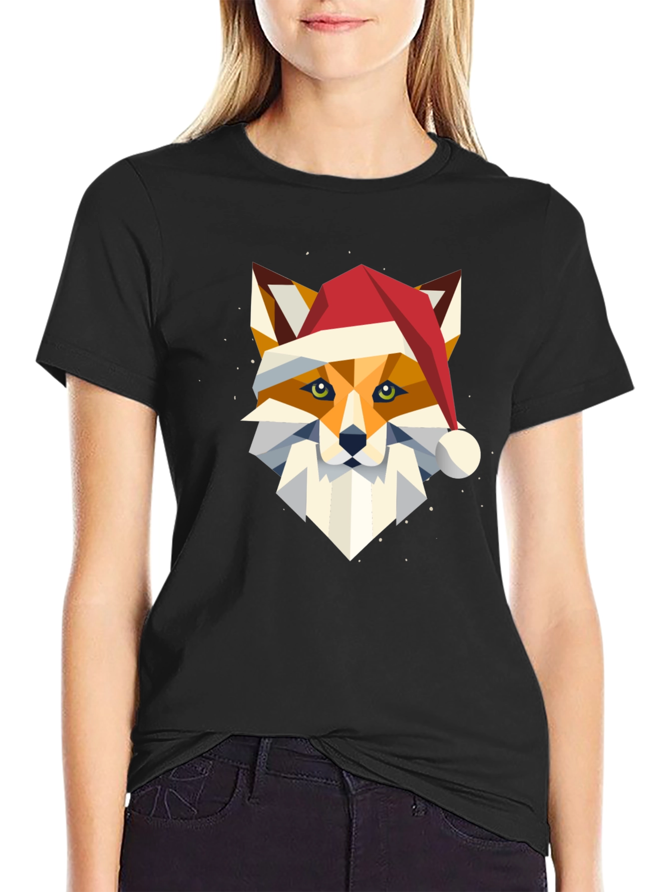 Geometric Fox Christmas T-Shirt - Holiday Style