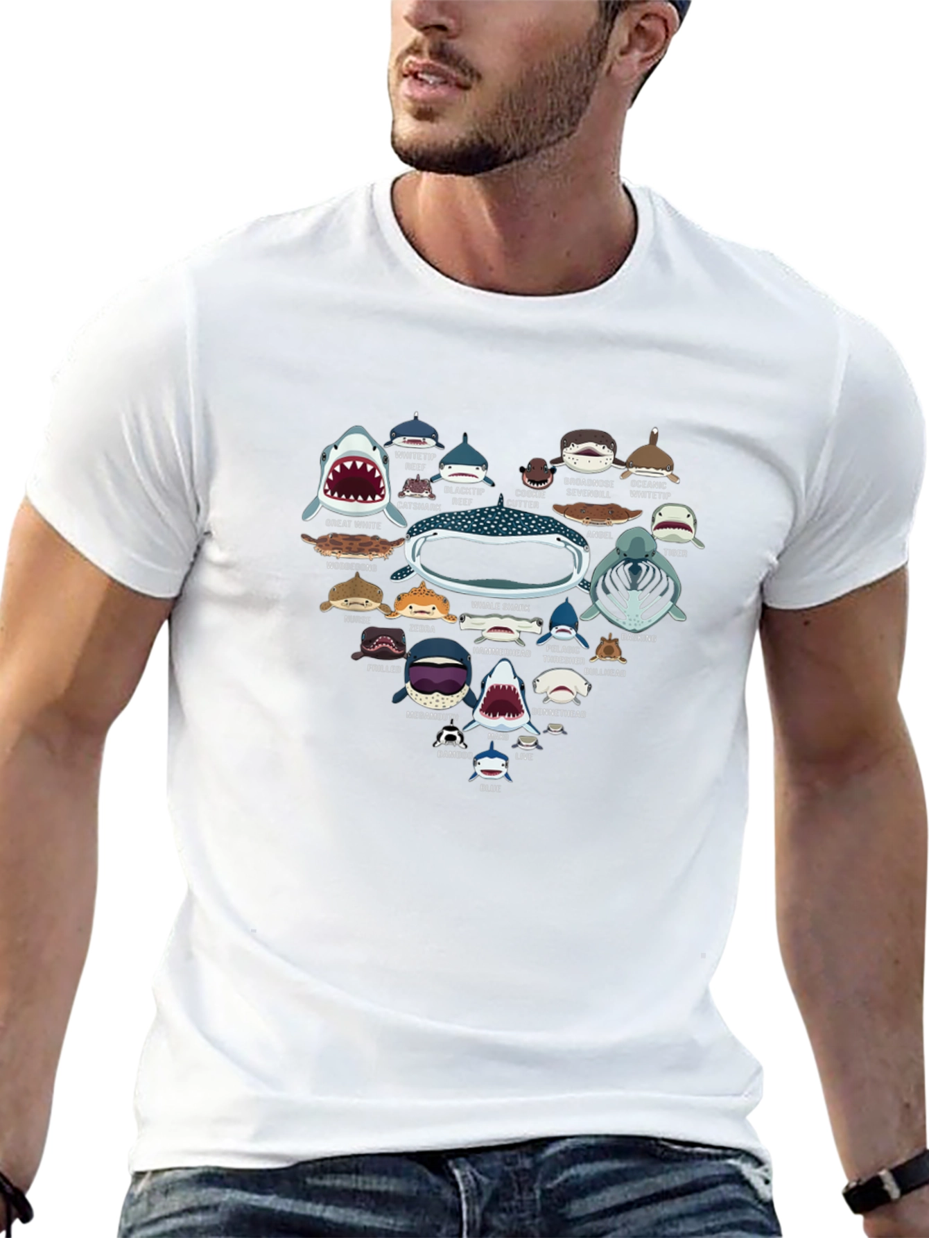 Shark Species Heart Graphic Print T-Shirt