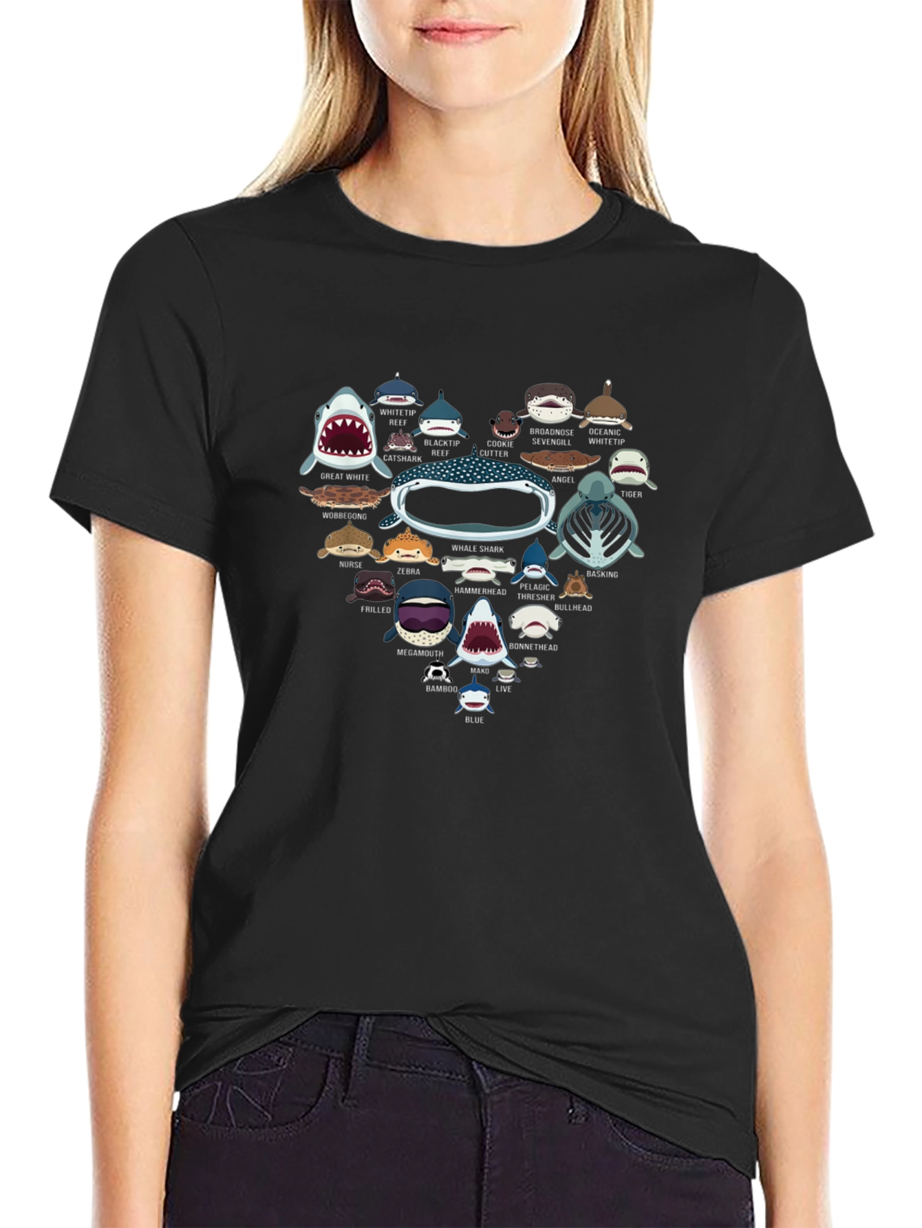 Shark Species Heart Graphic Print T-Shirt