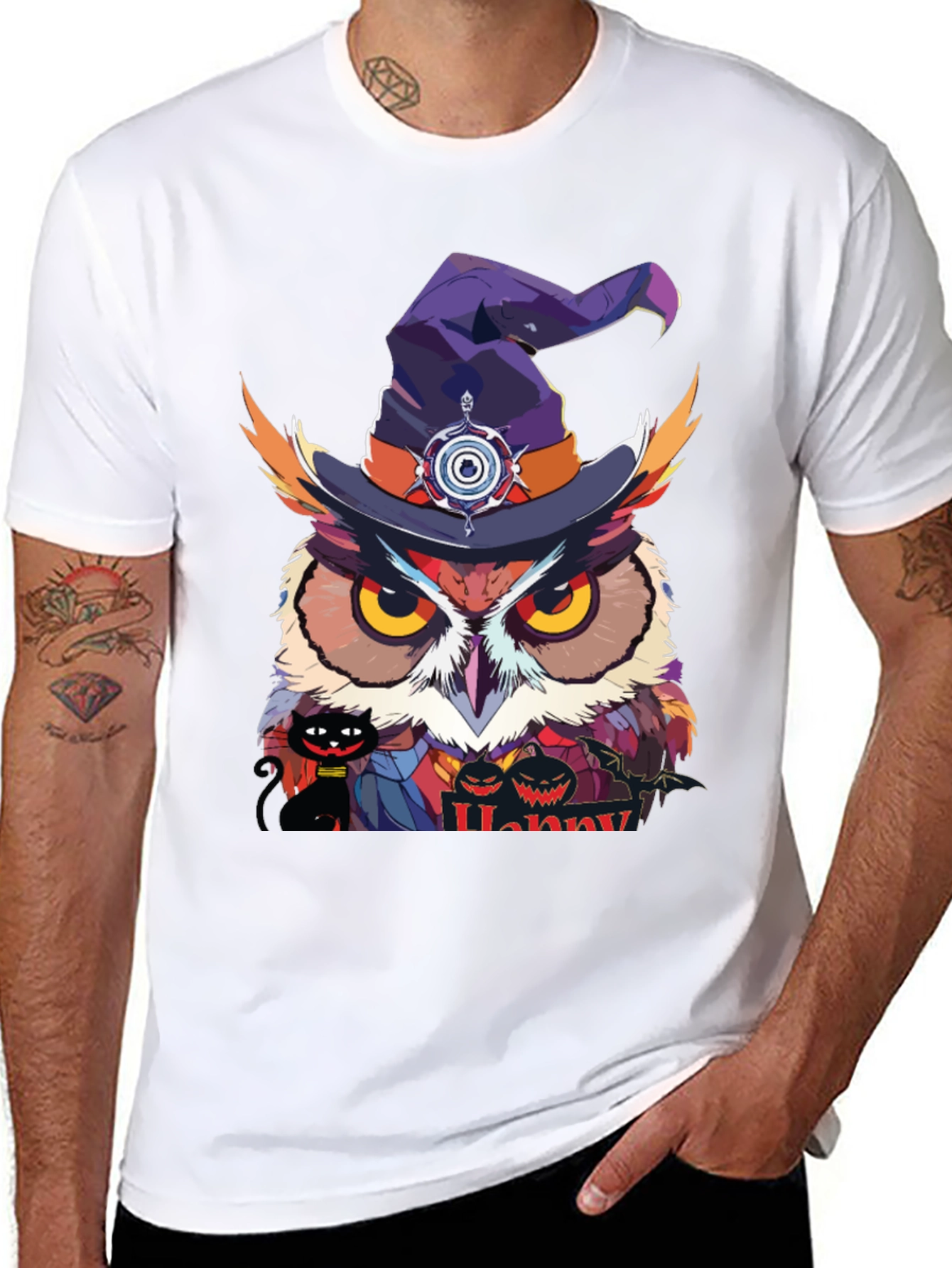 Halloween Owl Witch Hat T-Shirt