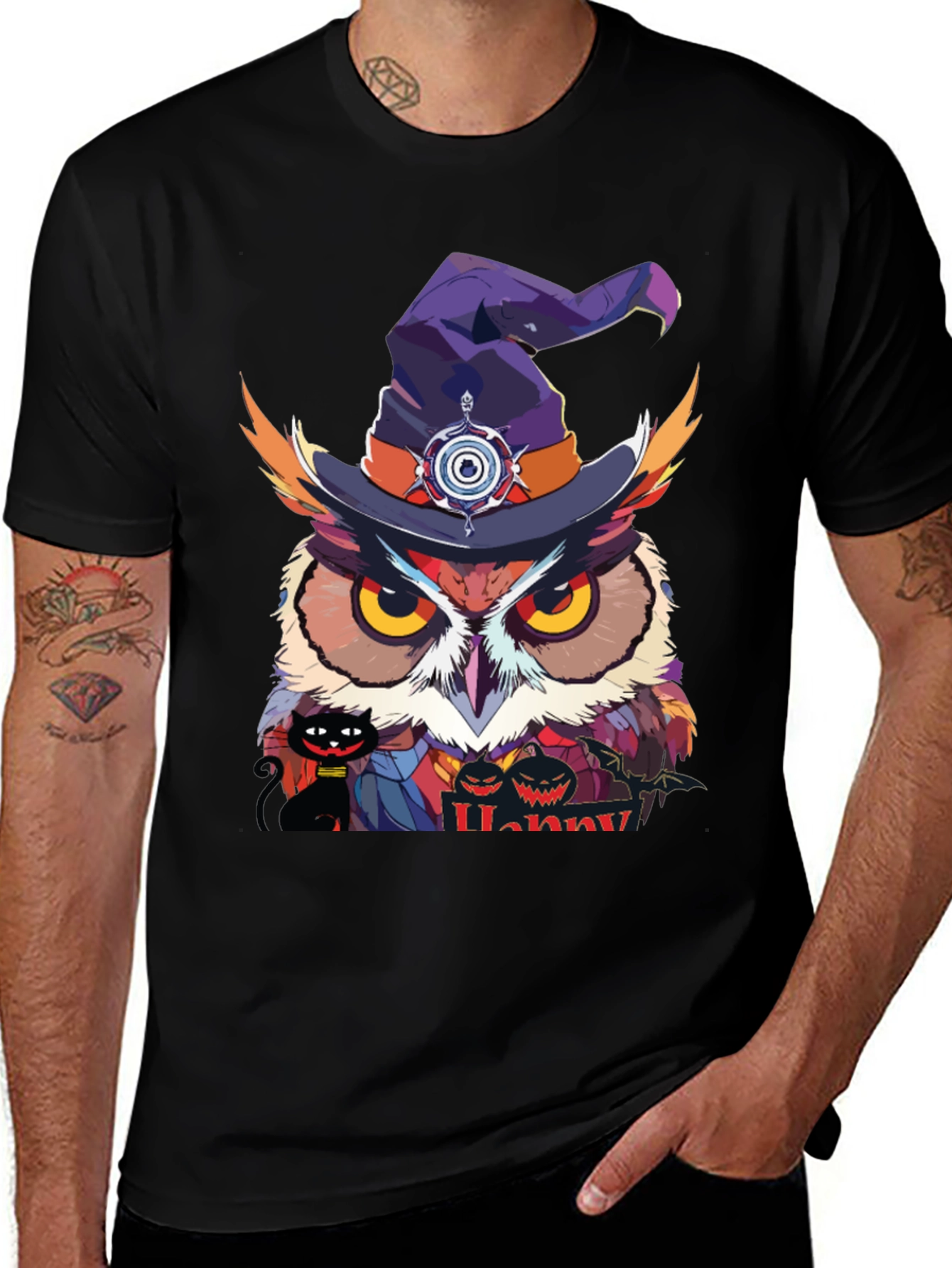 Halloween Owl Witch Hat T-Shirt