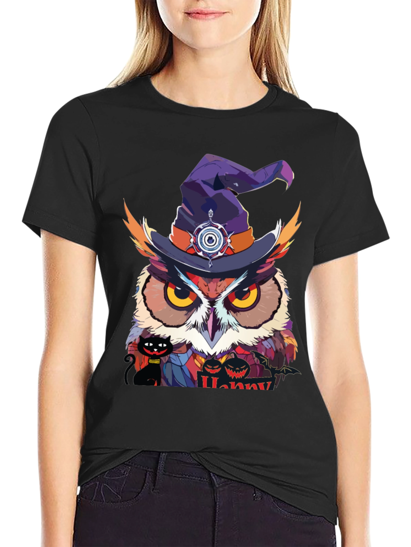 Halloween Owl Witch Hat T-Shirt