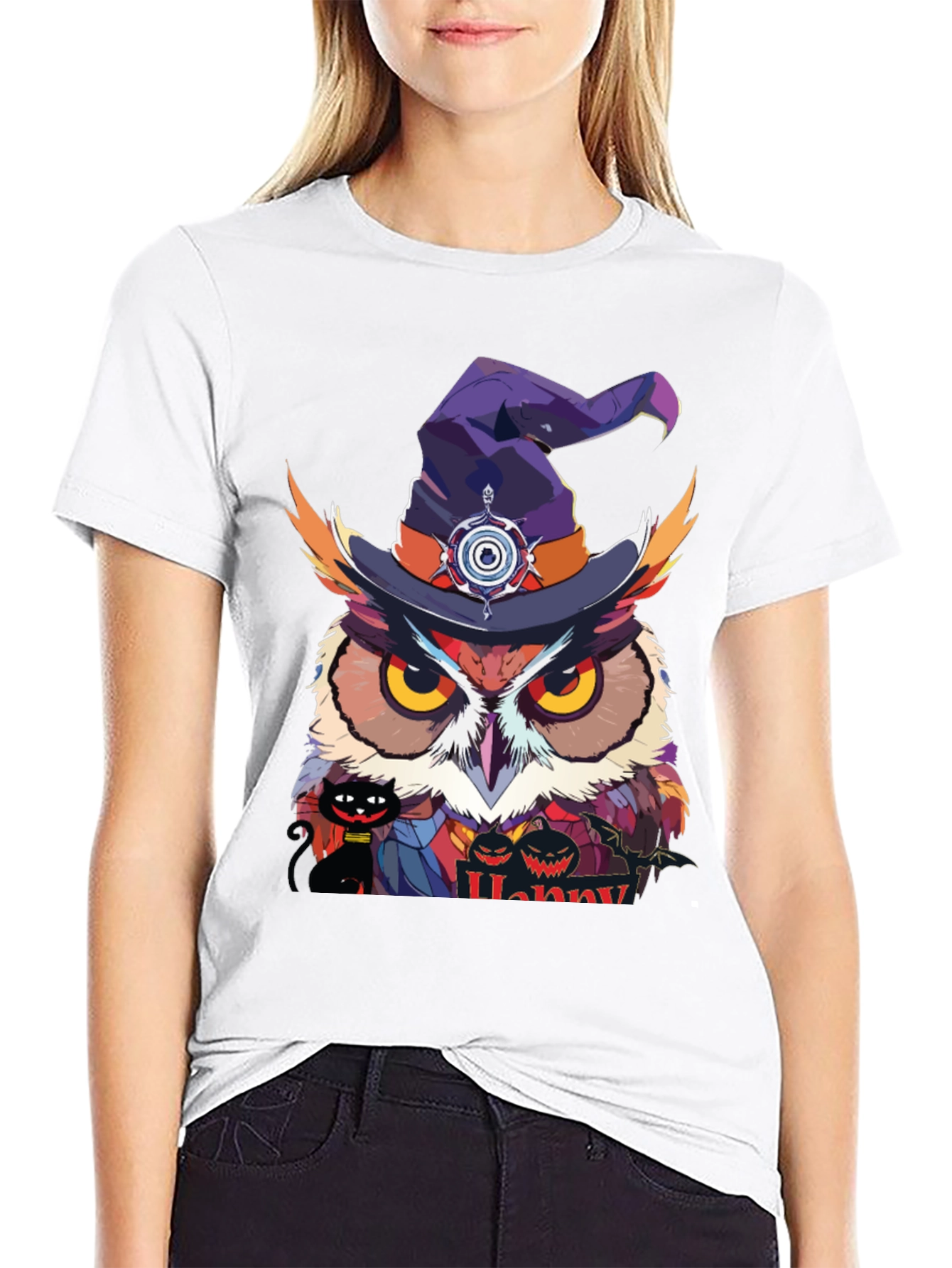 Halloween Owl Witch Hat T-Shirt