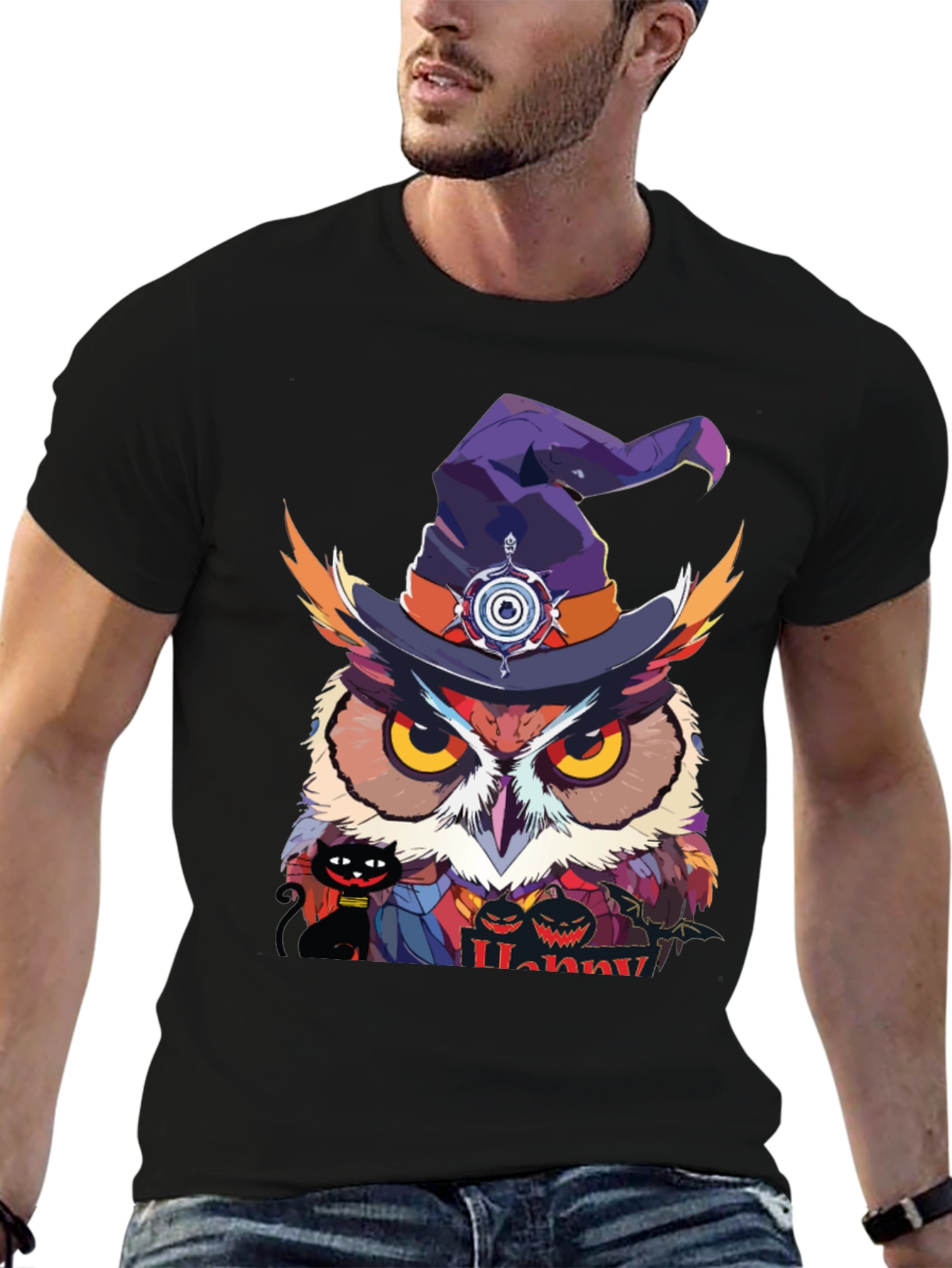 Halloween Owl Witch Hat T-Shirt