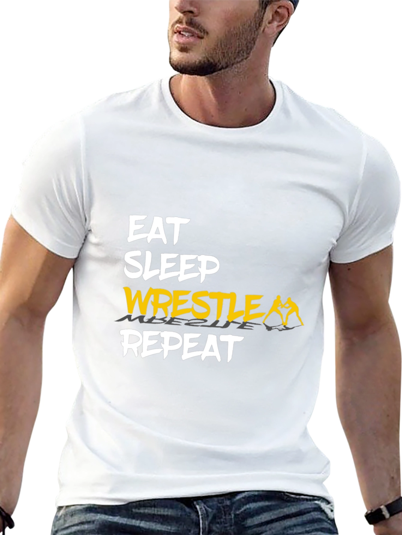 Eat Sleep Wrestle Repeat Black Graphic T-Shirt