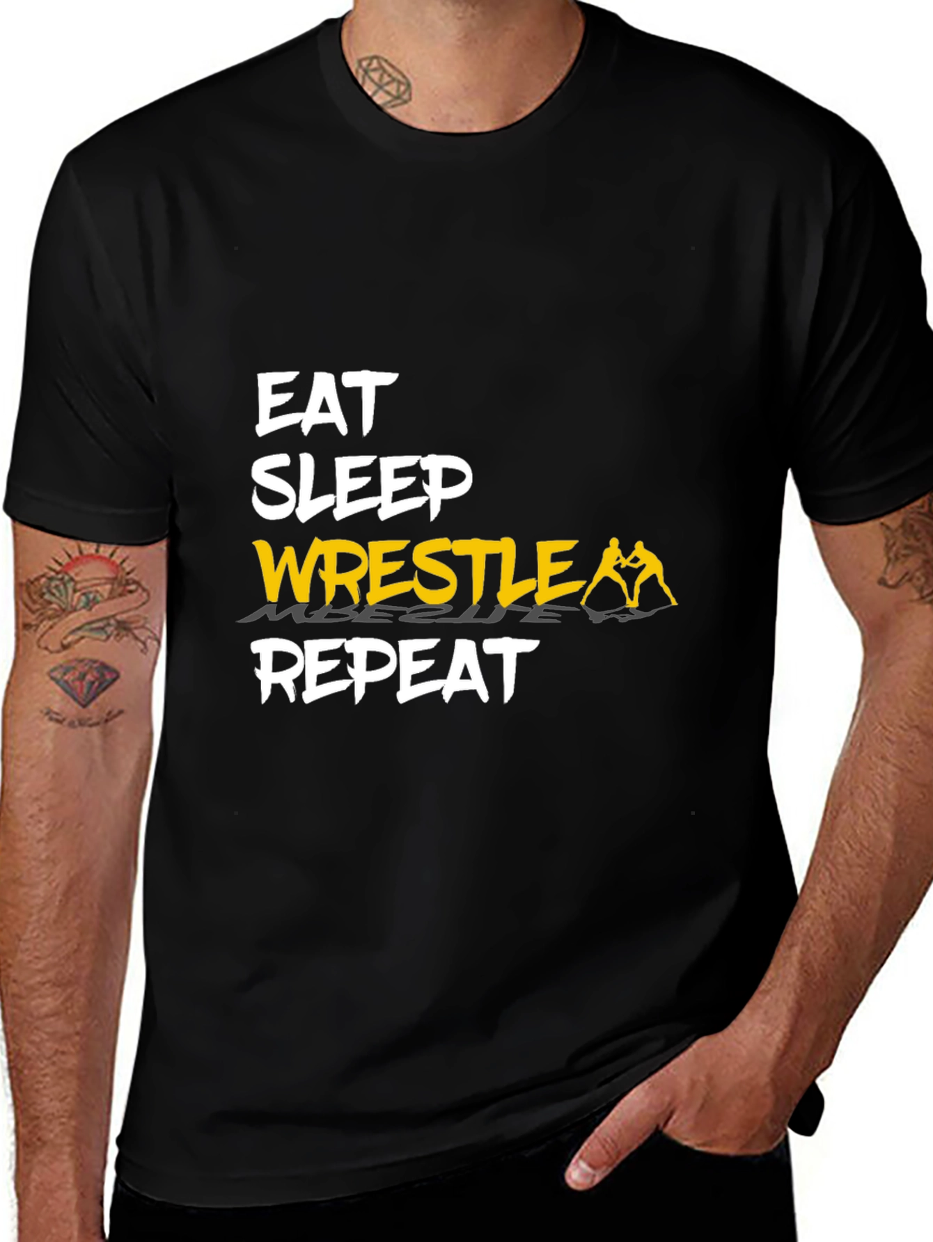 Eat Sleep Wrestle Repeat Black Graphic T-Shirt