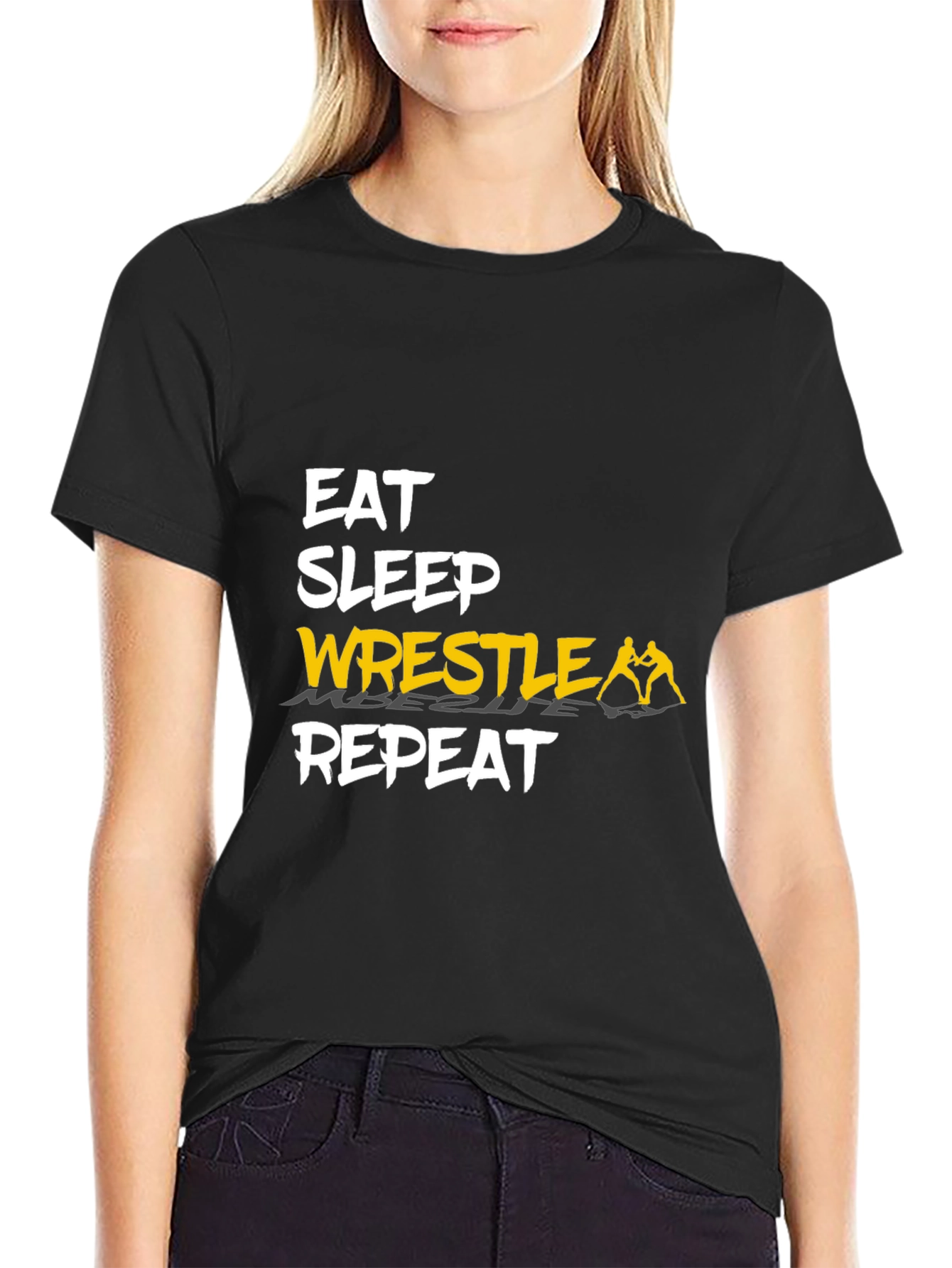 Eat Sleep Wrestle Repeat Black Graphic T-Shirt