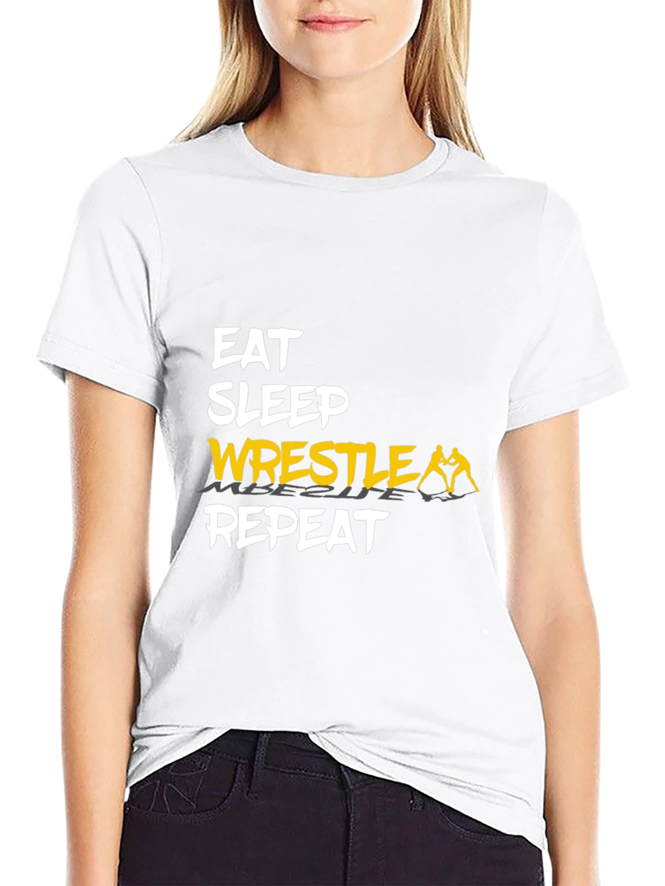 Eat Sleep Wrestle Repeat Black Graphic T-Shirt