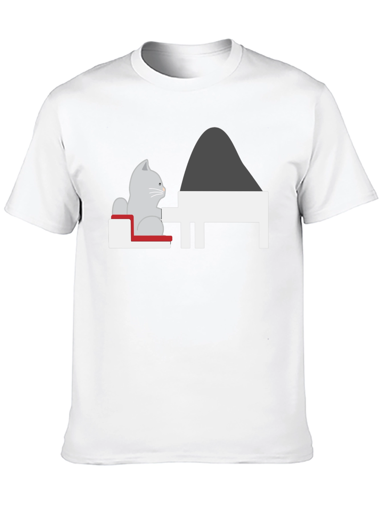 Cat at Piano T-Shirt - Black Unique Design