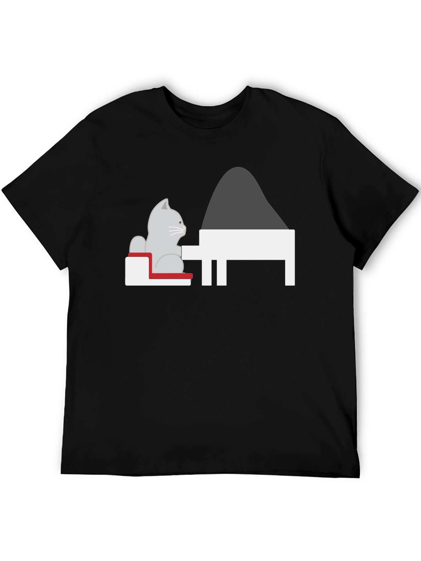 Cat at Piano T-Shirt - Black Unique Design