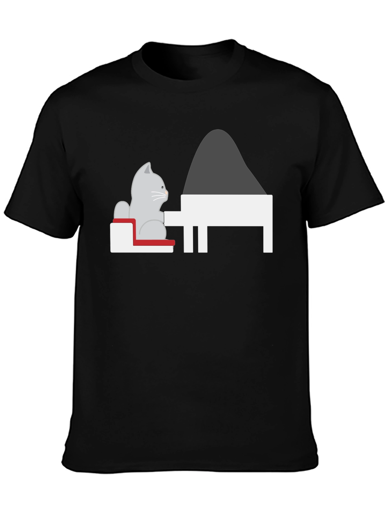 Cat at Piano T-Shirt - Black Unique Design