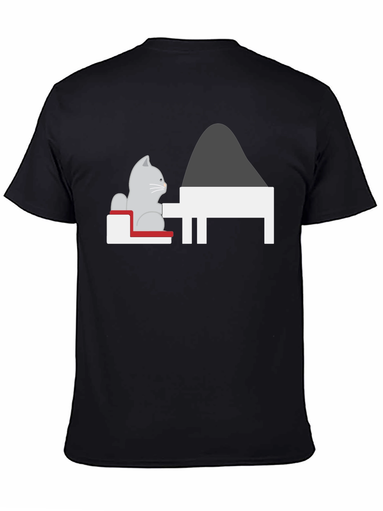 Cat at Piano T-Shirt - Black Unique Design