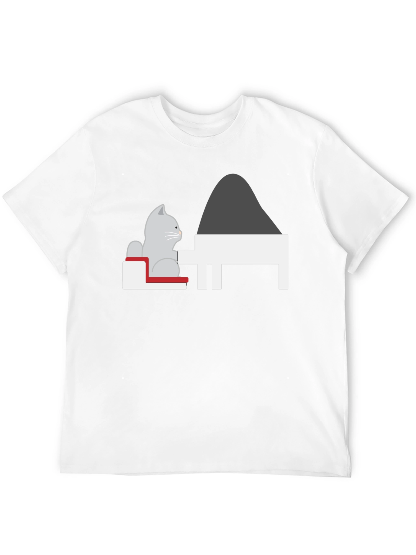 Cat at Piano T-Shirt - Black Unique Design