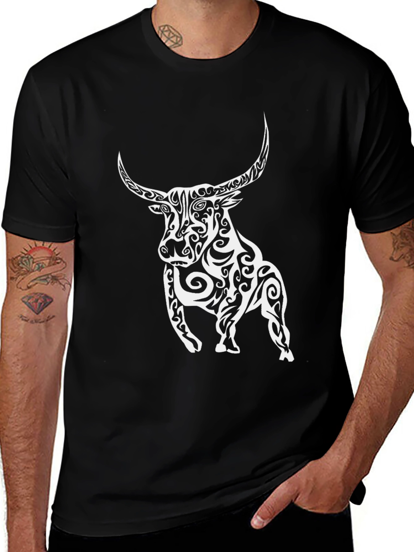 Tribal Bull Graphic Black T-Shirt