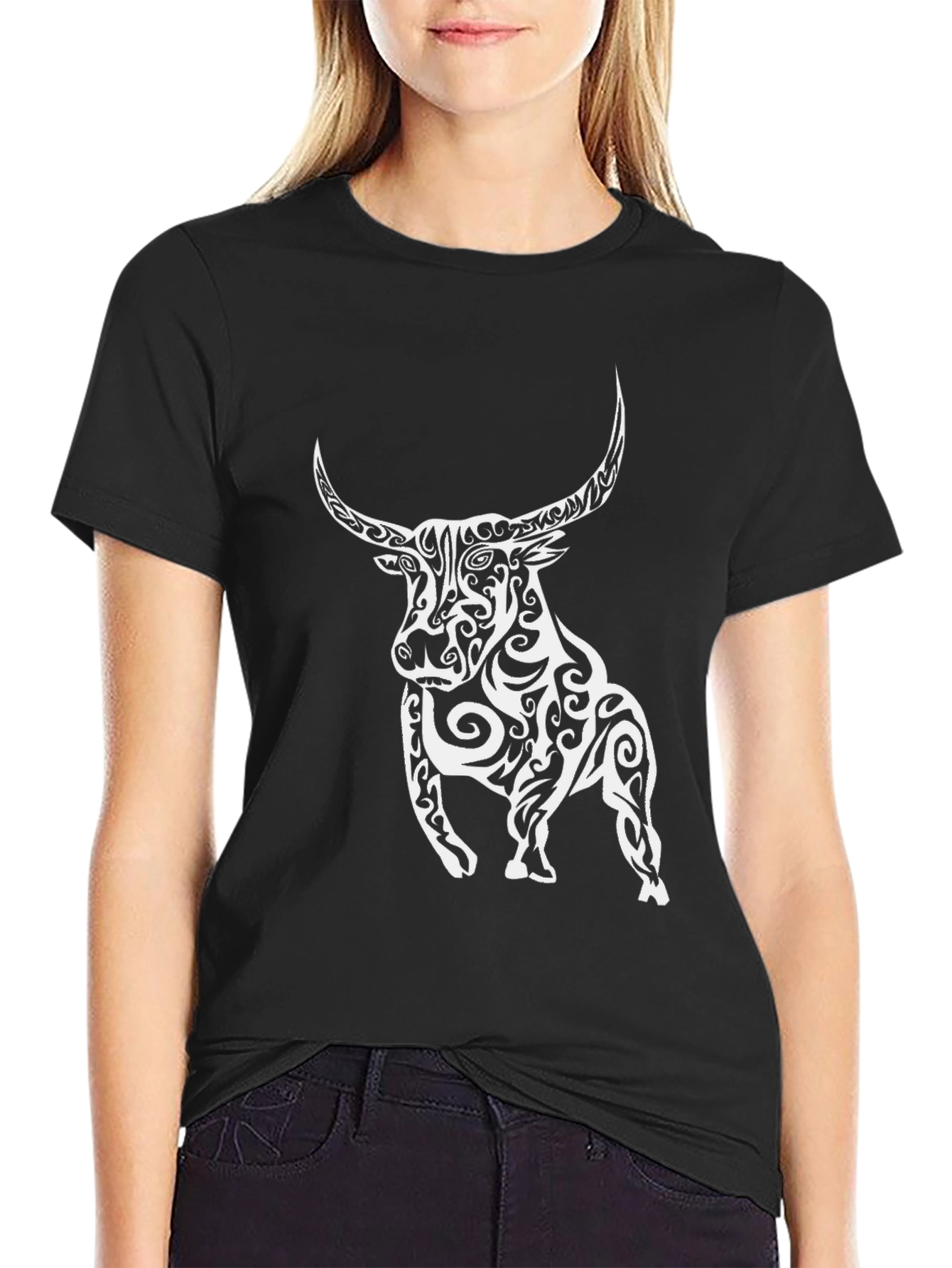 Tribal Bull Graphic Black T-Shirt