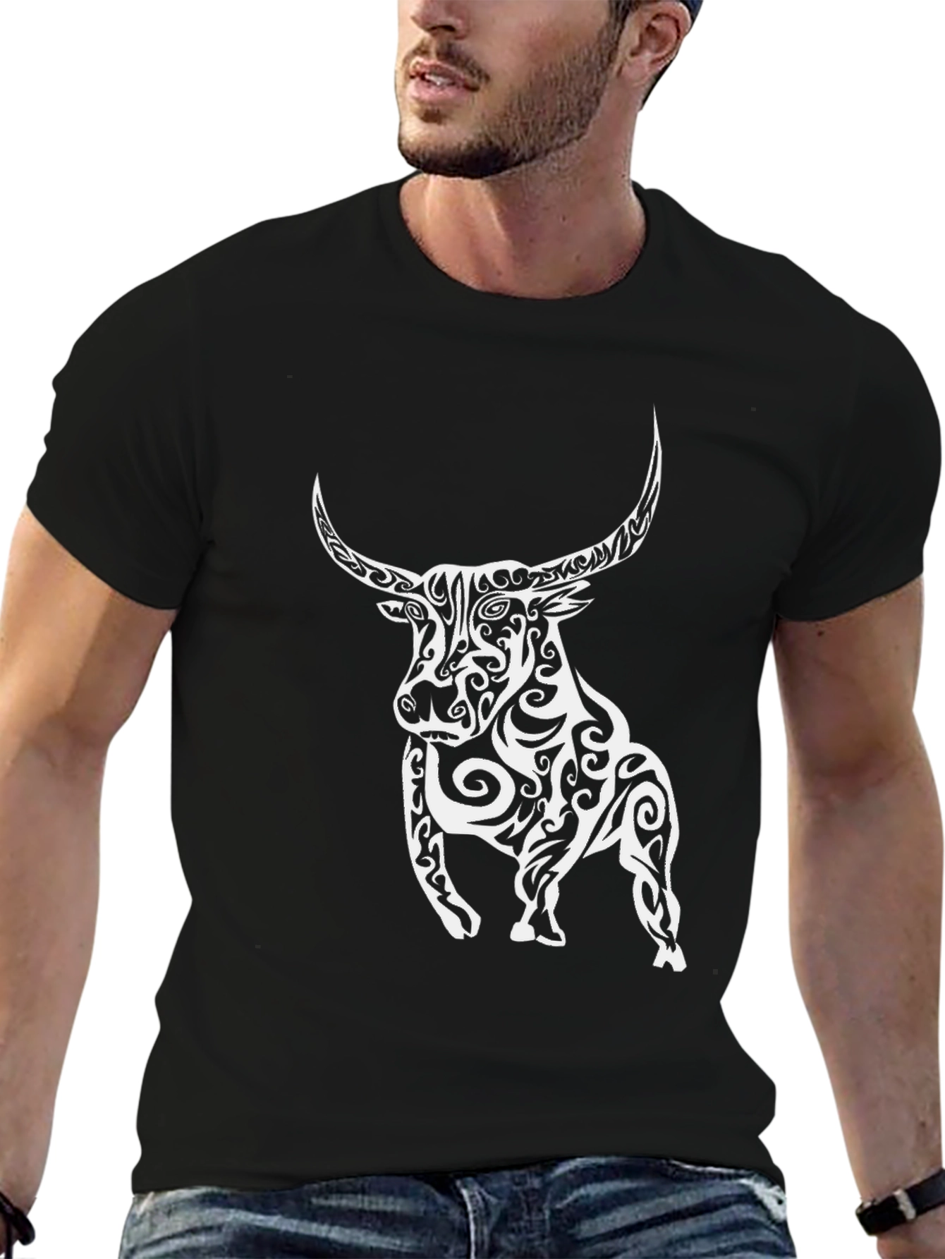 Tribal Bull Graphic Black T-Shirt