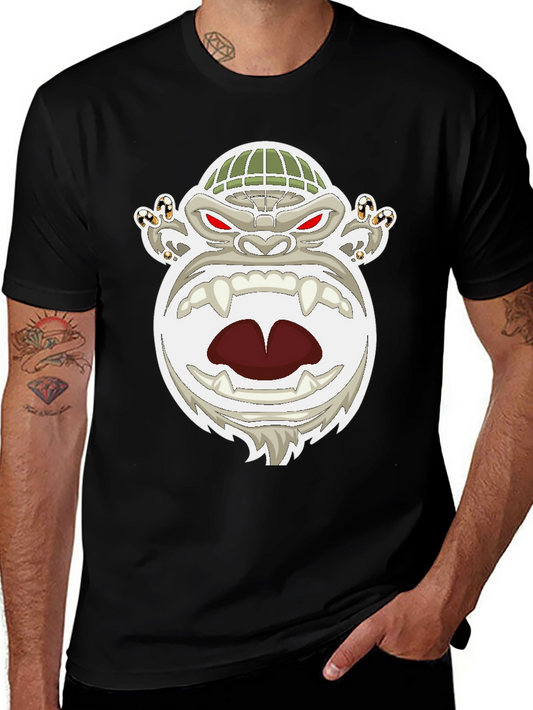 Mens Black T-Shirt with Cartoon Gorilla Graphic