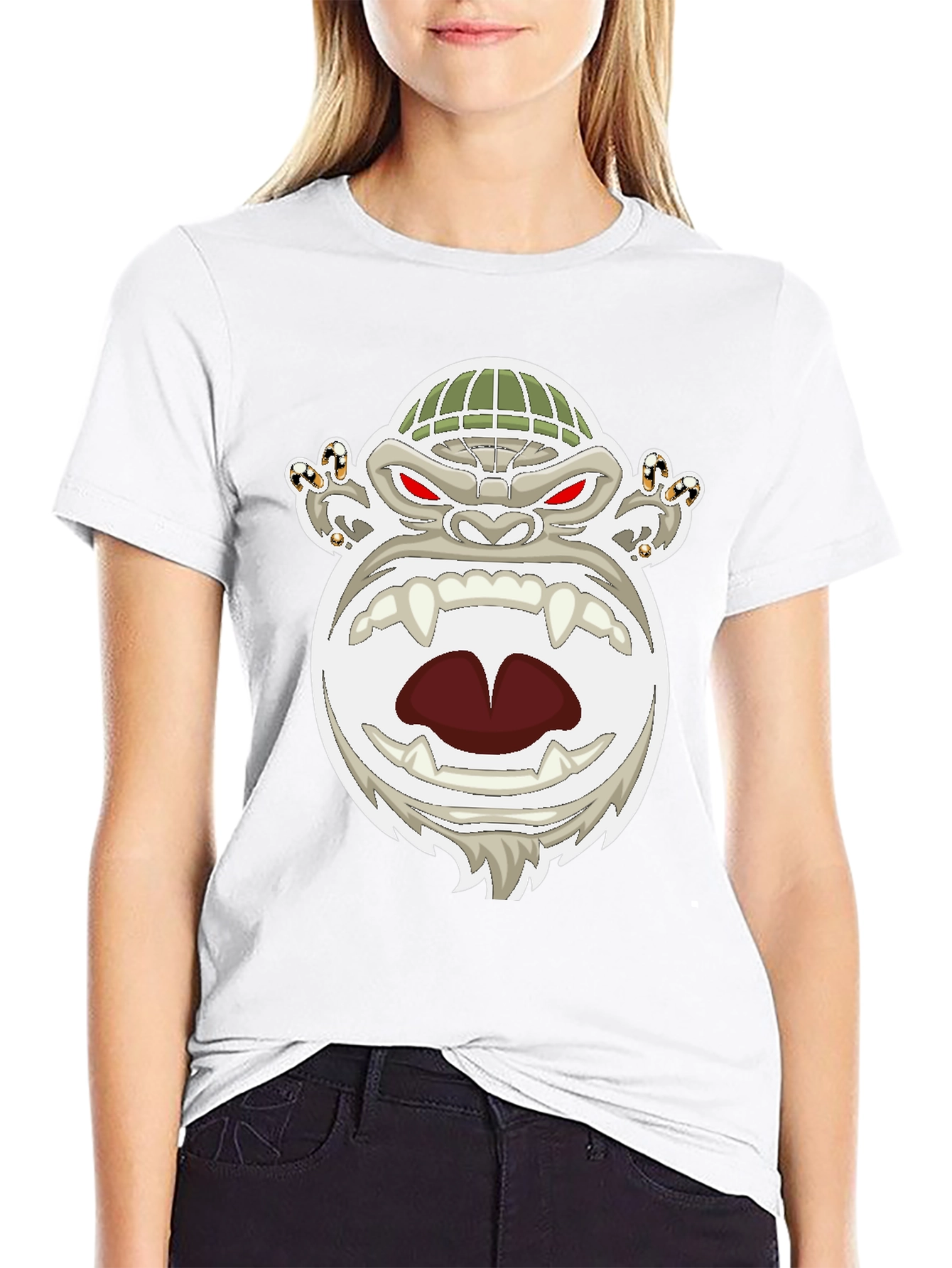 Mens Black T-Shirt with Cartoon Gorilla Graphic