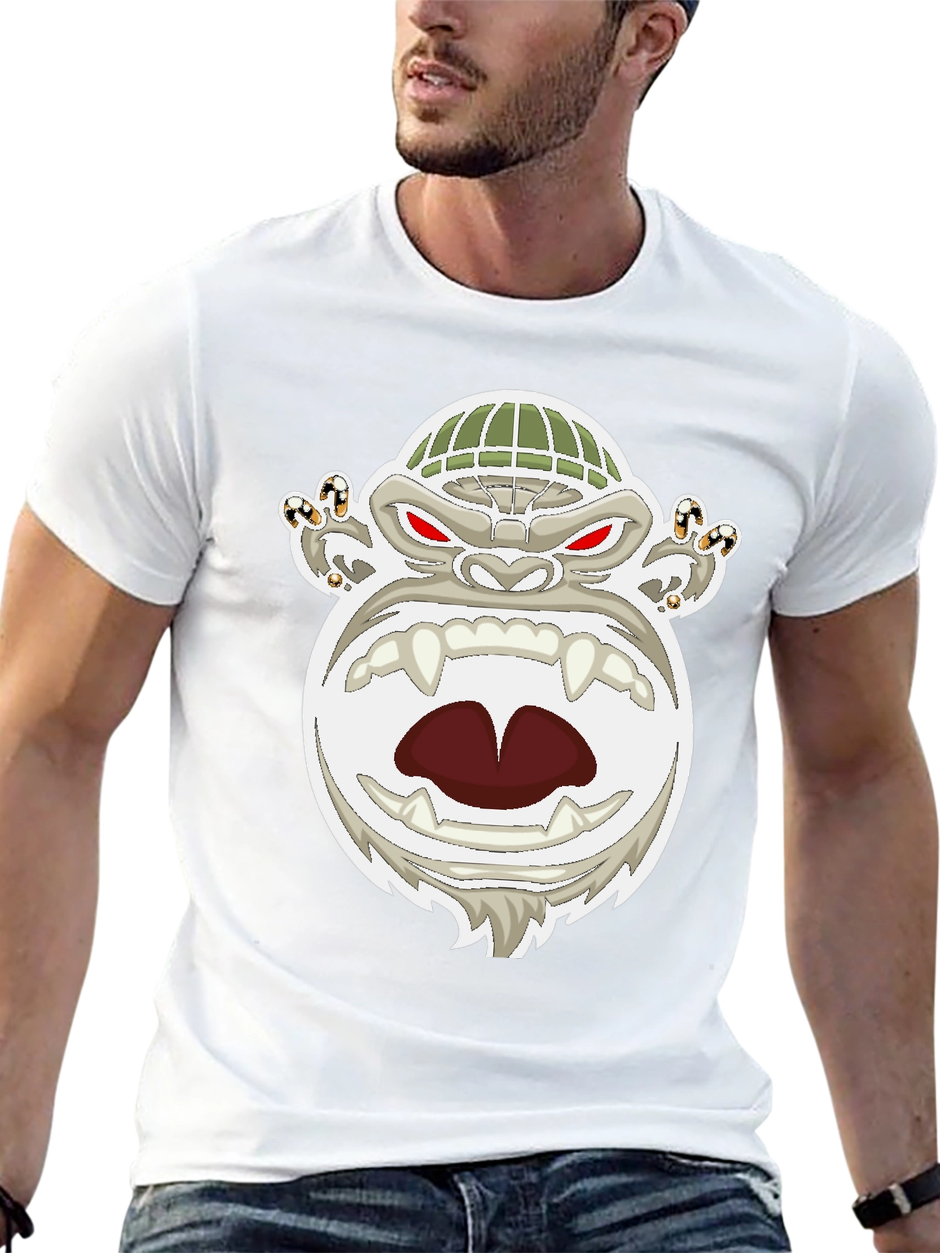 Mens Black T-Shirt with Cartoon Gorilla Graphic