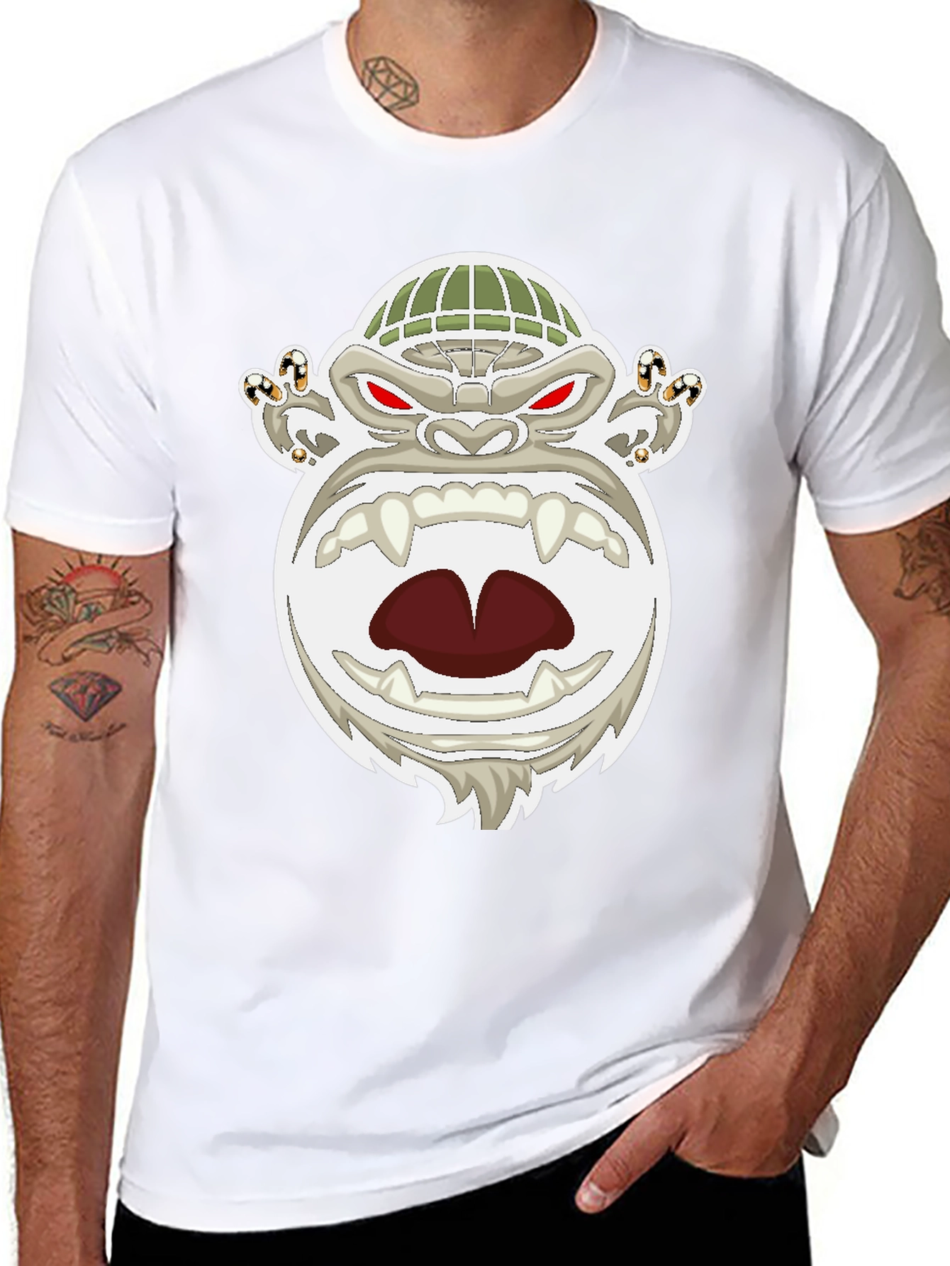 Mens Black T-Shirt with Cartoon Gorilla Graphic